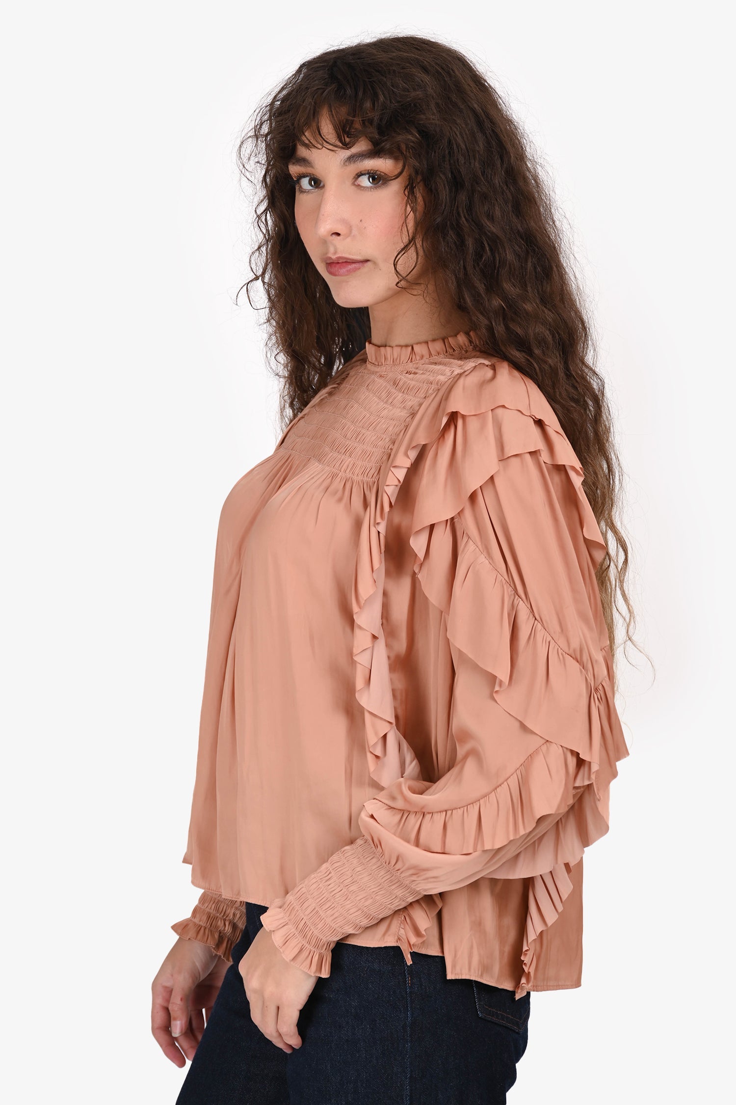 Ulla Johnson Pink Ruffle Mock Neck Top Size 4