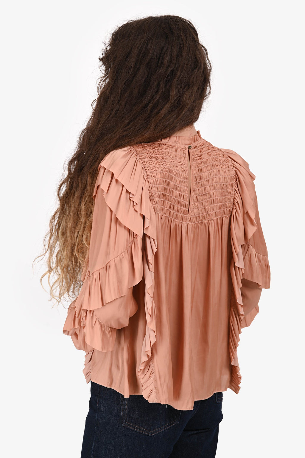 Ulla Johnson Pink Ruffle Mock Neck Top Size 4