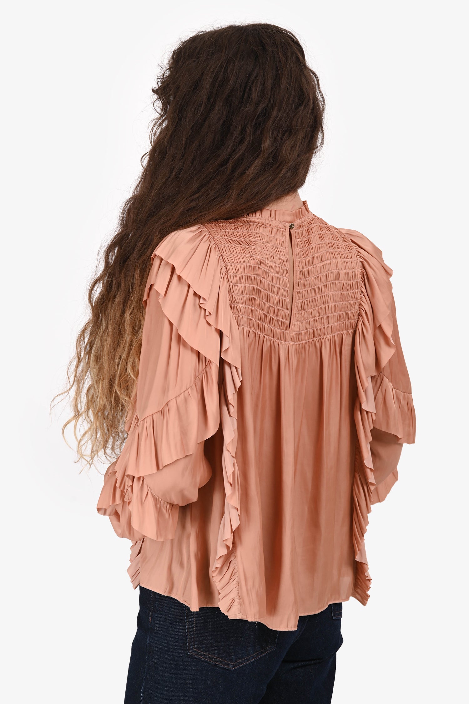 Ulla Johnson Pink Ruffle Mock Neck Top Size 4