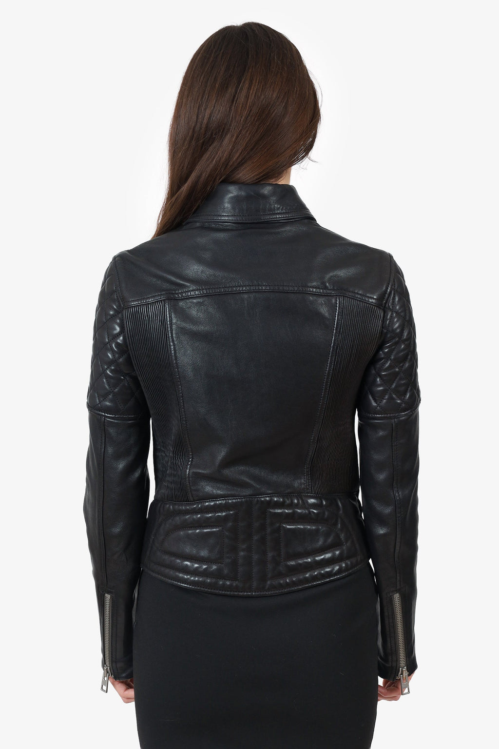 All Saints Black Leather Quilted Biker Jacket Size 2