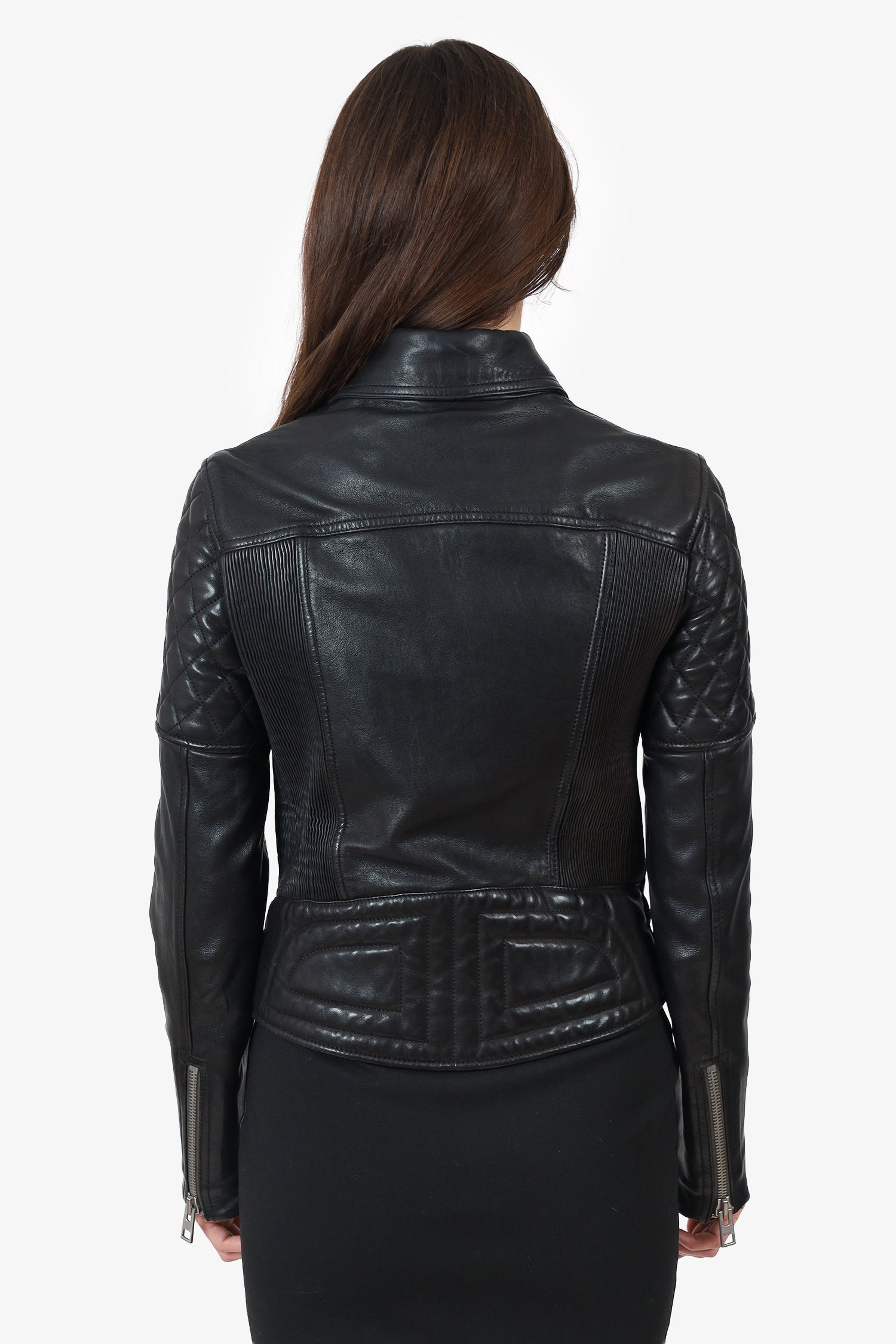 All Saints Black Leather Quilted Biker Jacket Size 2