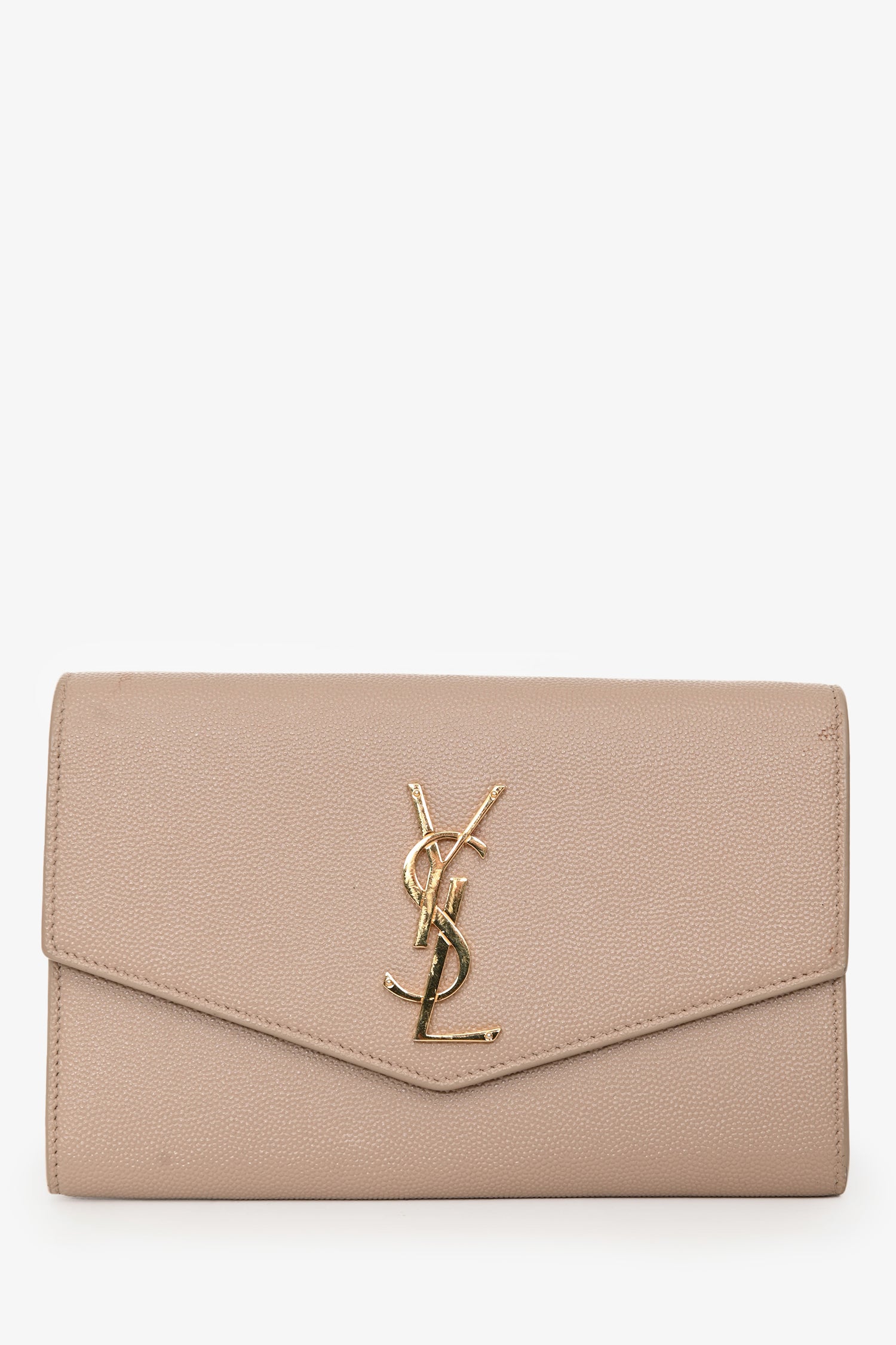 Saint Laurent 2021 Beige Grain De Poudre Leather Uptown Chain Wallet