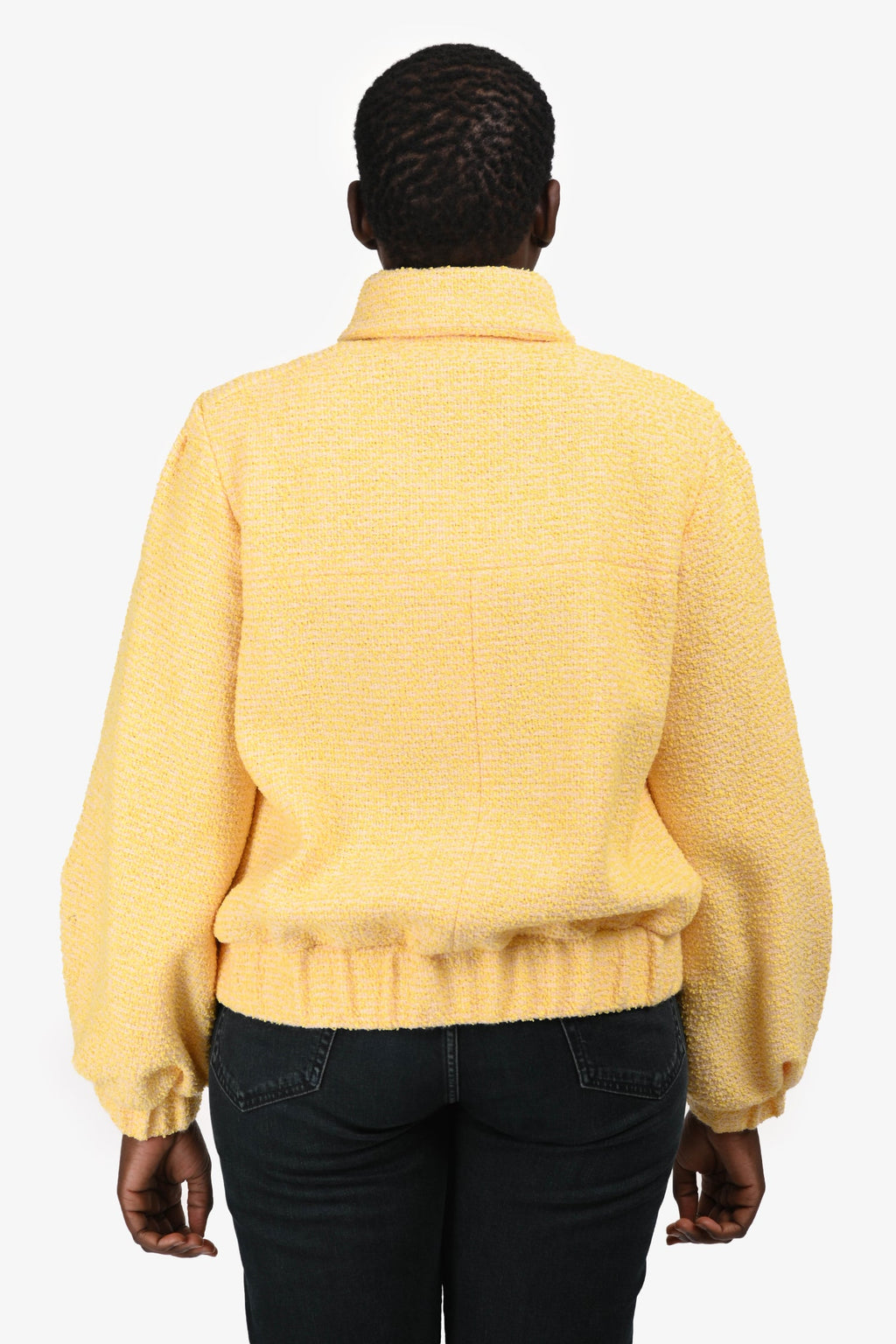 Pre-Loved Chanel™ 2021 Spring Yellow/Pink Tweed Bomber Jacket Size 42