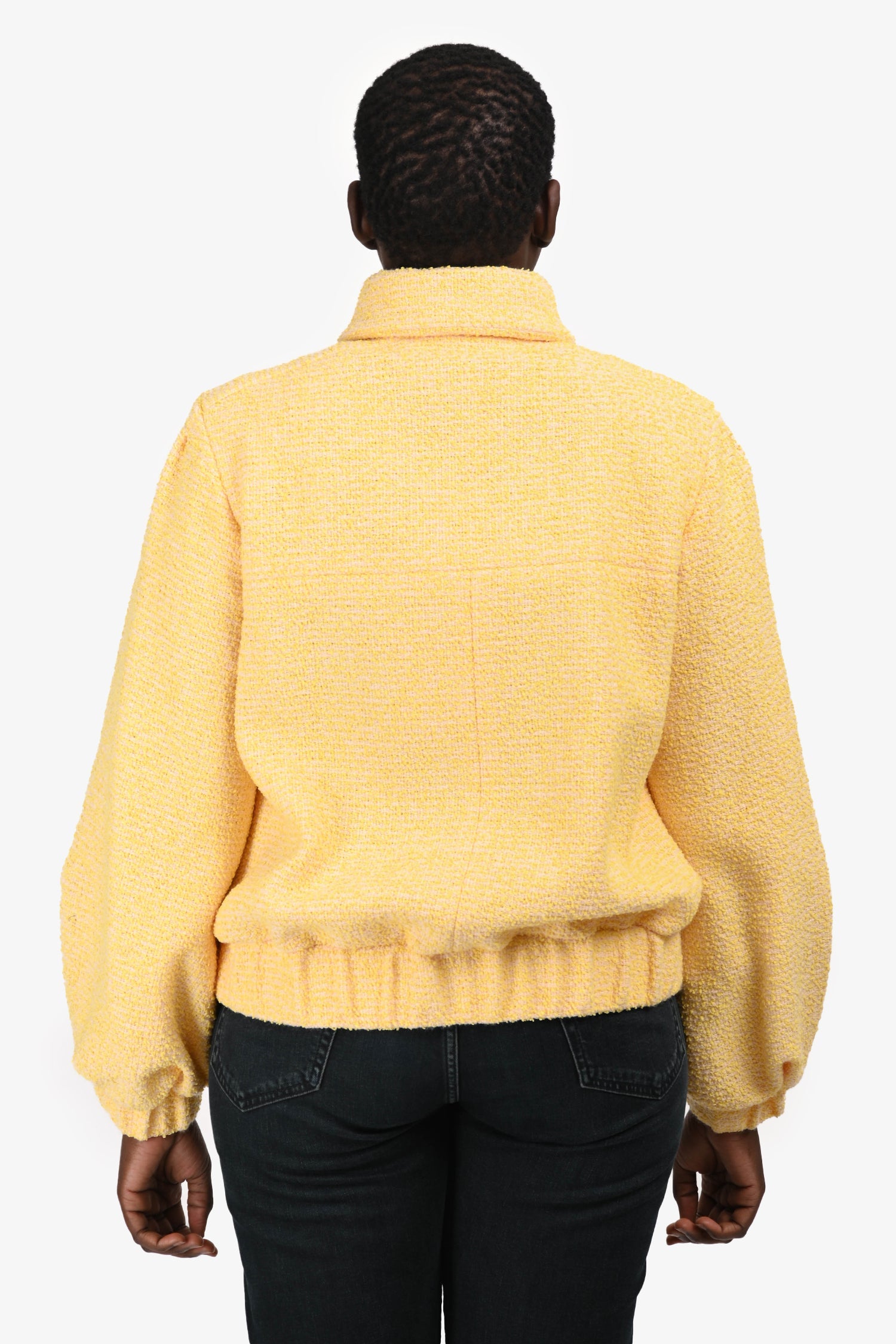 Pre-Loved Chanel™ 2021 Spring Yellow/Pink Tweed Bomber Jacket Size 42