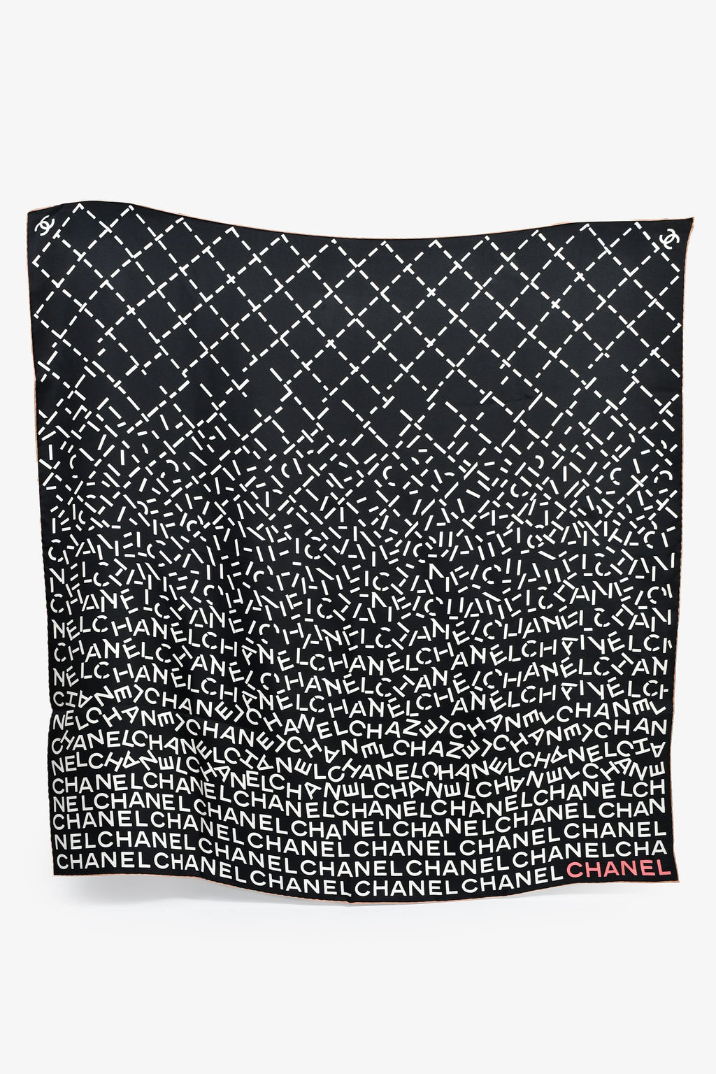 Pre-Loved Chanel™ Black/White Silk Logo Square Scarf