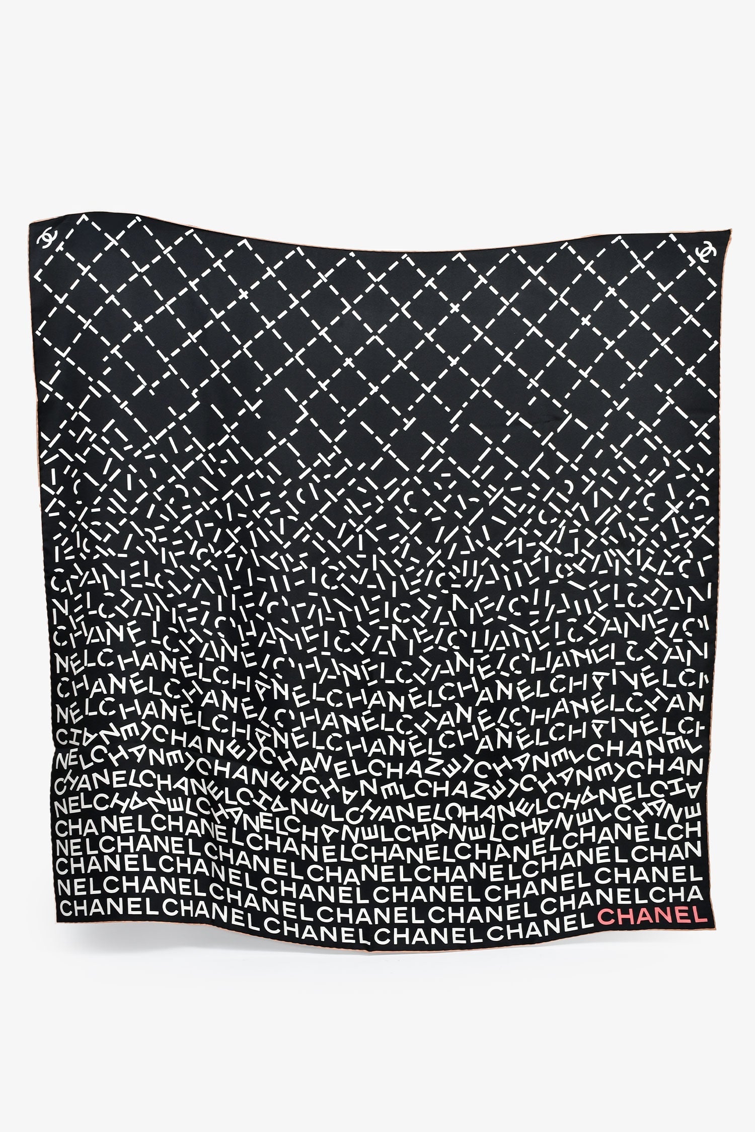 Pre-Loved Chanel™ Black/White Silk Logo Square Scarf
