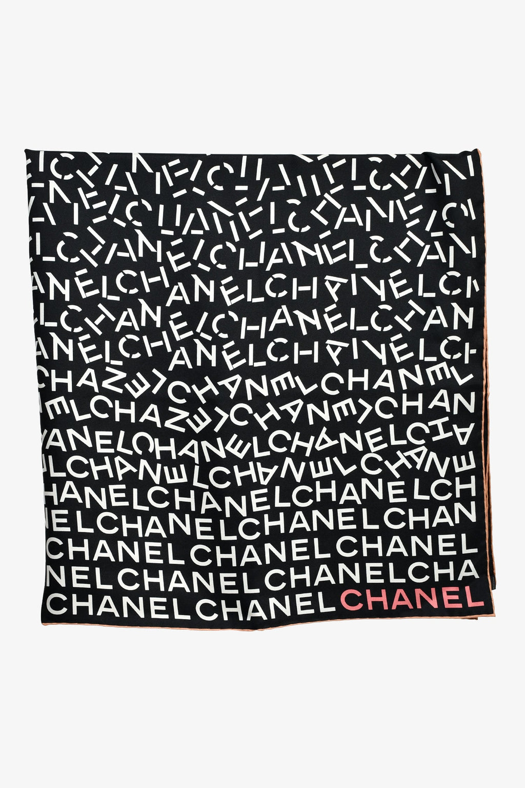 Pre-Loved Chanel™ Black/White Silk Logo Square Scarf