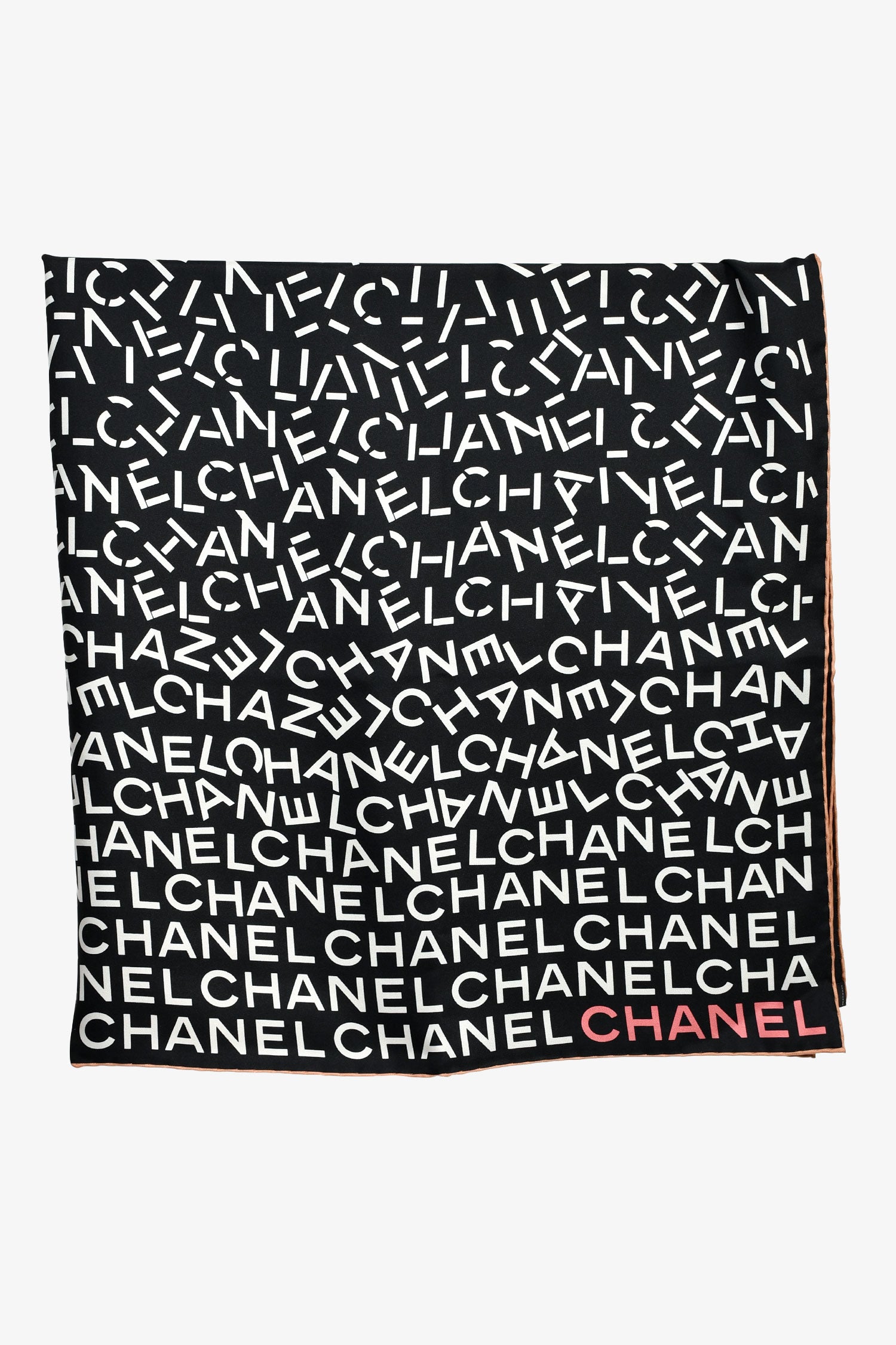 Pre-Loved Chanel™ Black/White Silk Logo Square Scarf