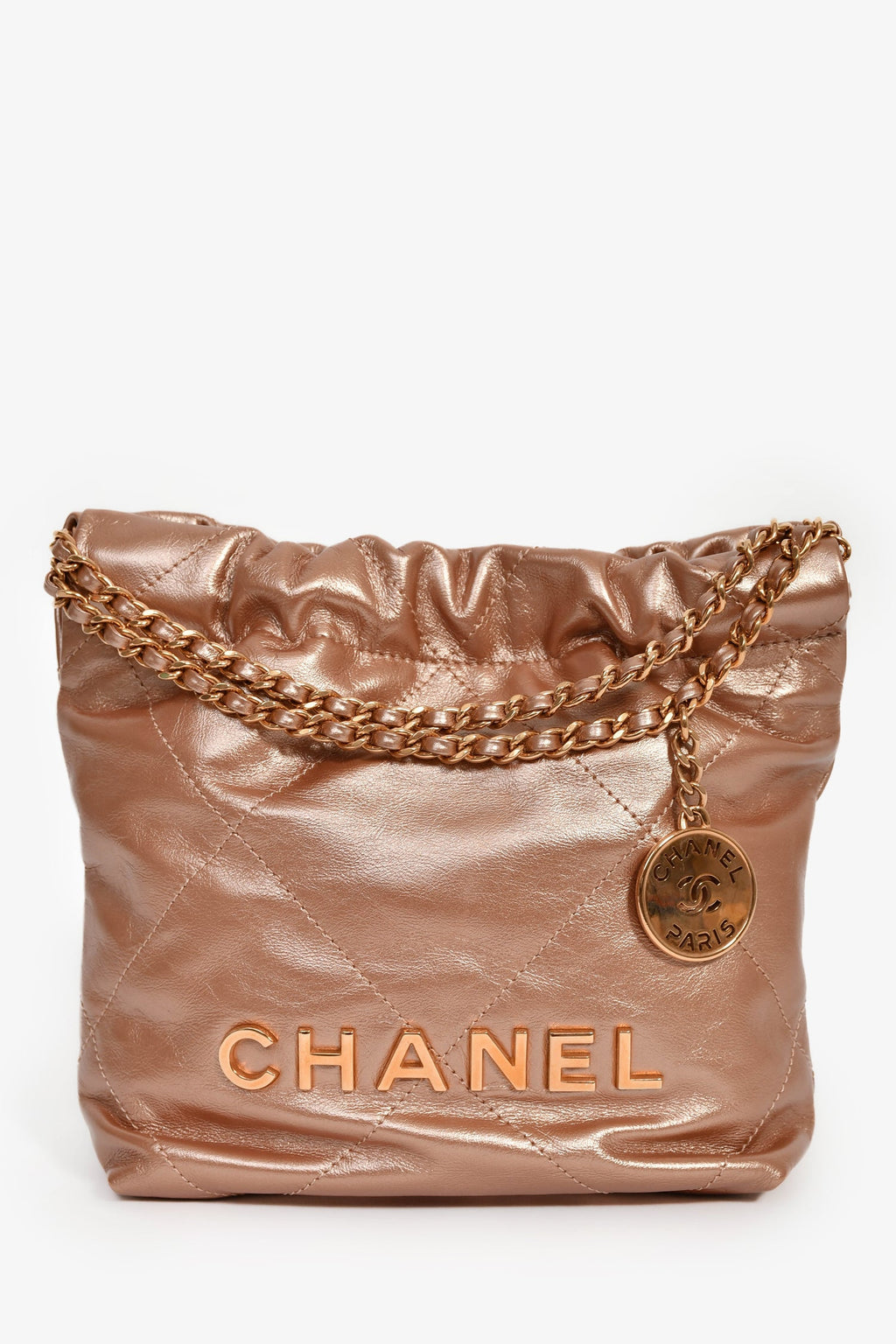 Pre-Loved Chanel™ 2021+ Rose Metallic Quilted Calfskin Mini Chanel 22 Hobo Bag