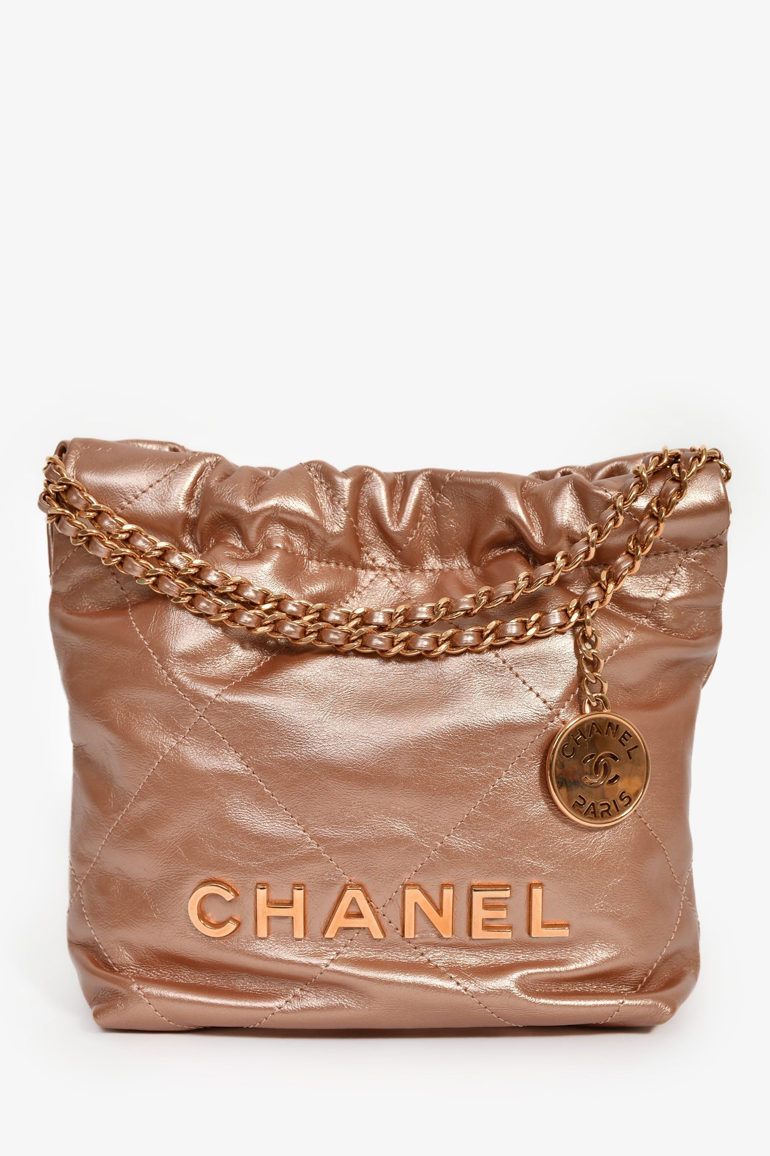 Pre-Loved Chanel™ 2021+ Rose Metallic Quilted Calfskin Mini Chanel 22 Hobo Bag