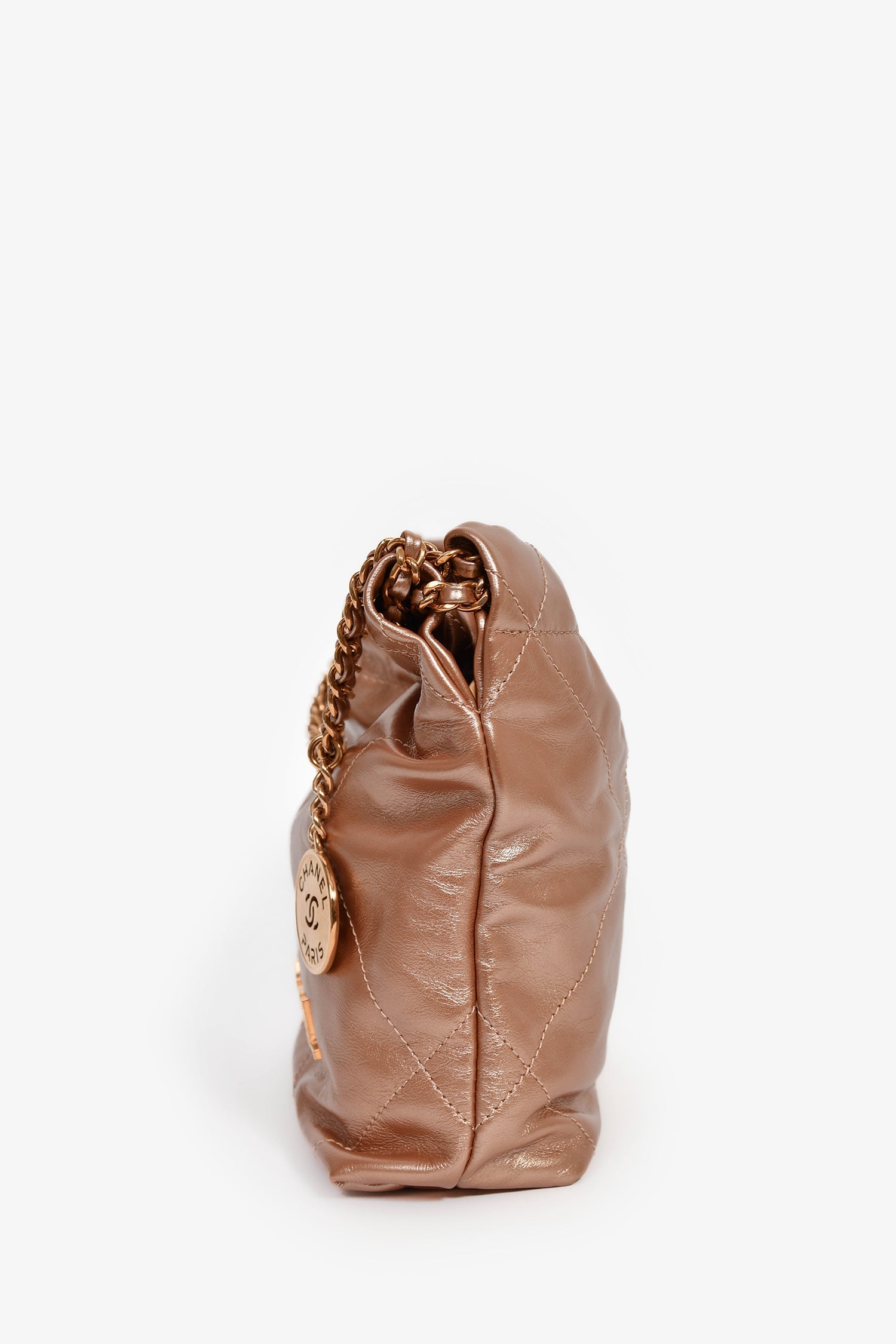Pre-Loved Chanel™ 2021+ Rose Metallic Quilted Calfskin Mini Chanel 22 Hobo Bag