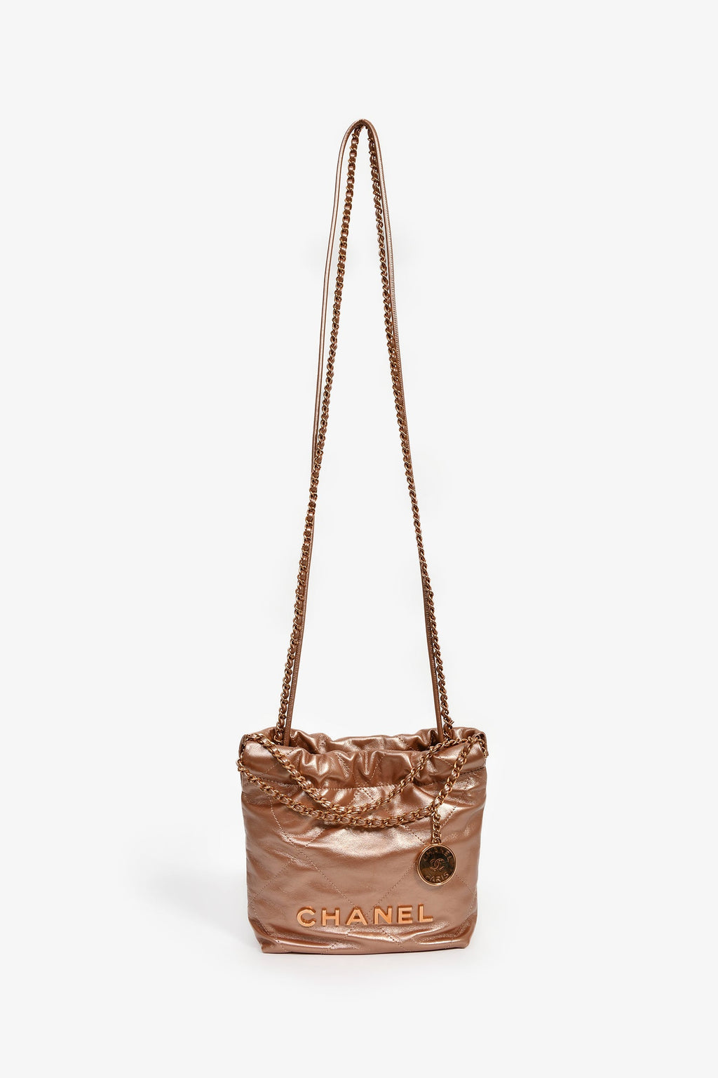 Pre-Loved Chanel™ 2021+ Rose Metallic Quilted Calfskin Mini Chanel 22 Hobo Bag