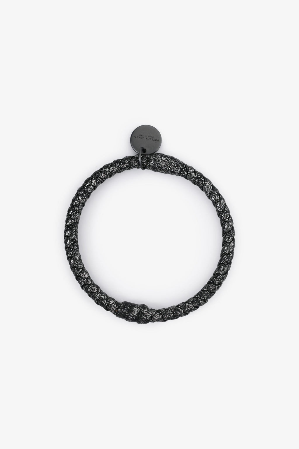 Bottega Veneta Dark Grey Metallic Leather Intrecciato Bracelet