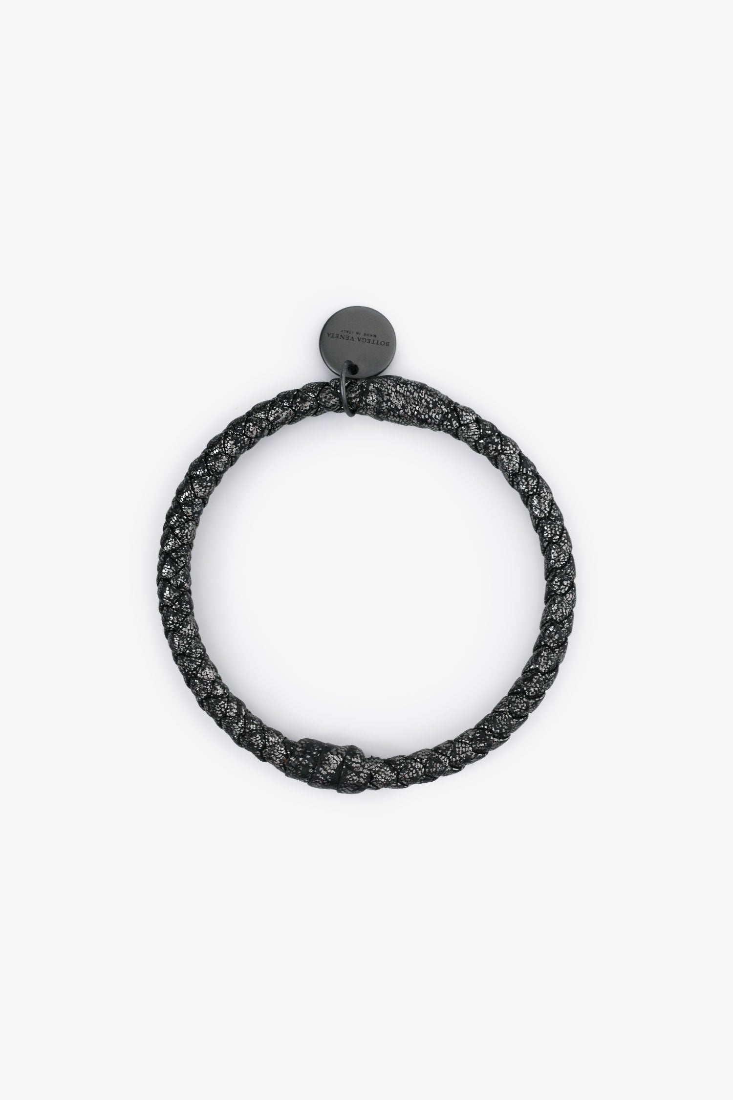 Bottega Veneta Dark Grey Metallic Leather Intrecciato Bracelet