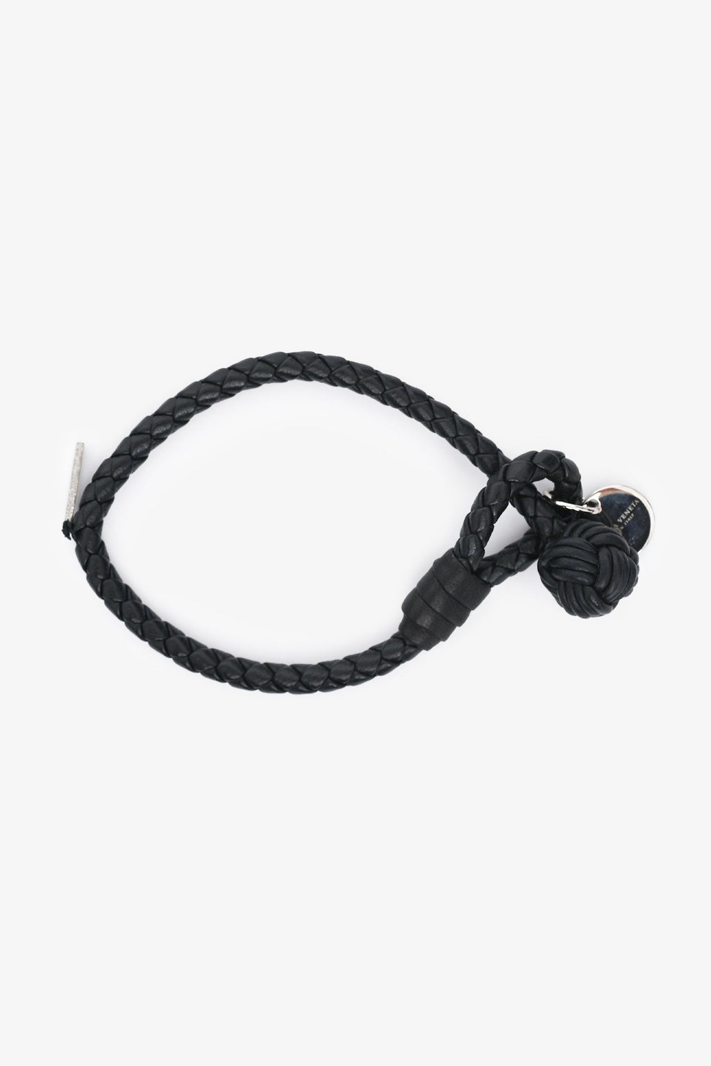 Bottega Veneta Black Leather Intrecciato Knot Bracelet