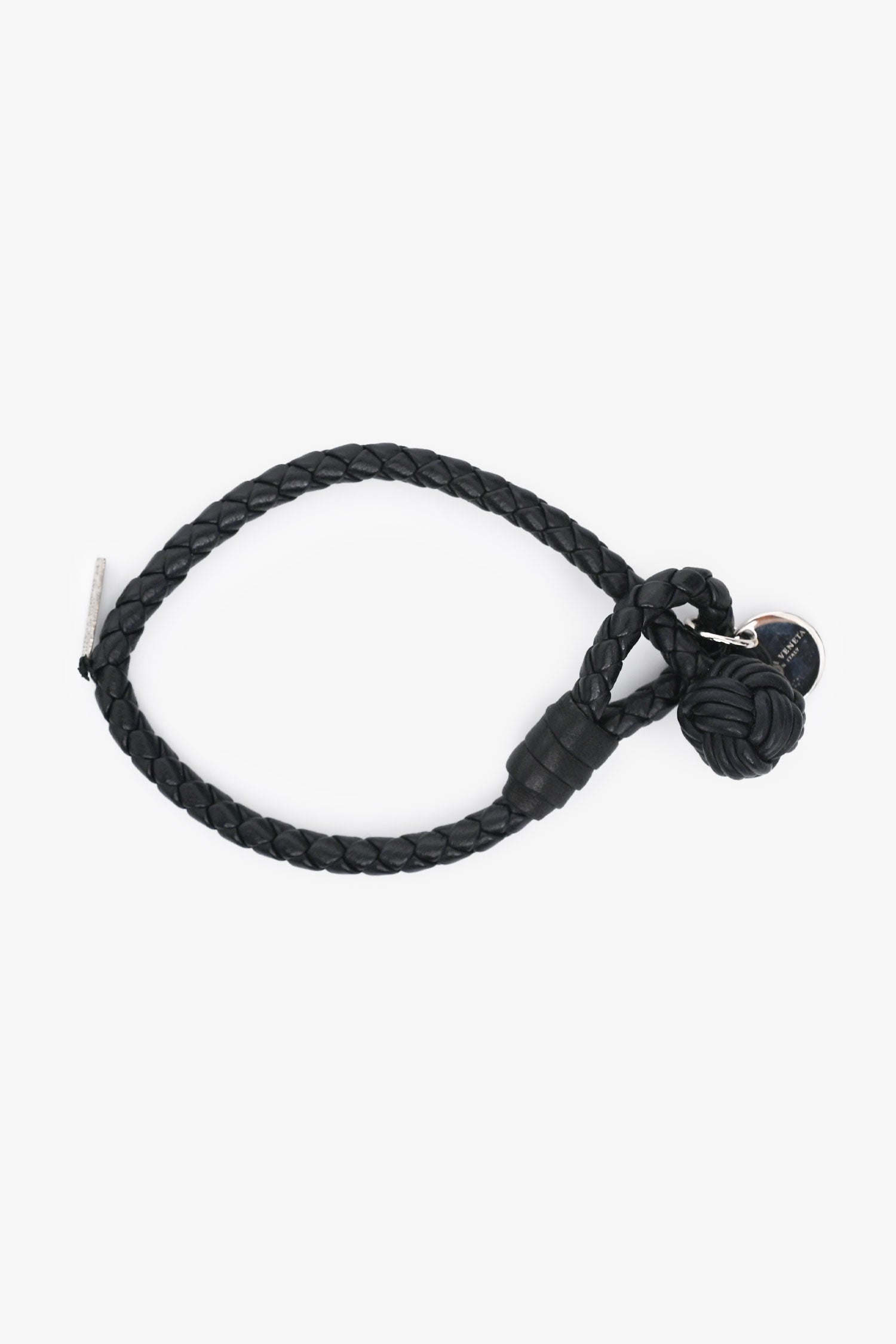 Bottega Veneta Black Leather Intrecciato Knot Bracelet