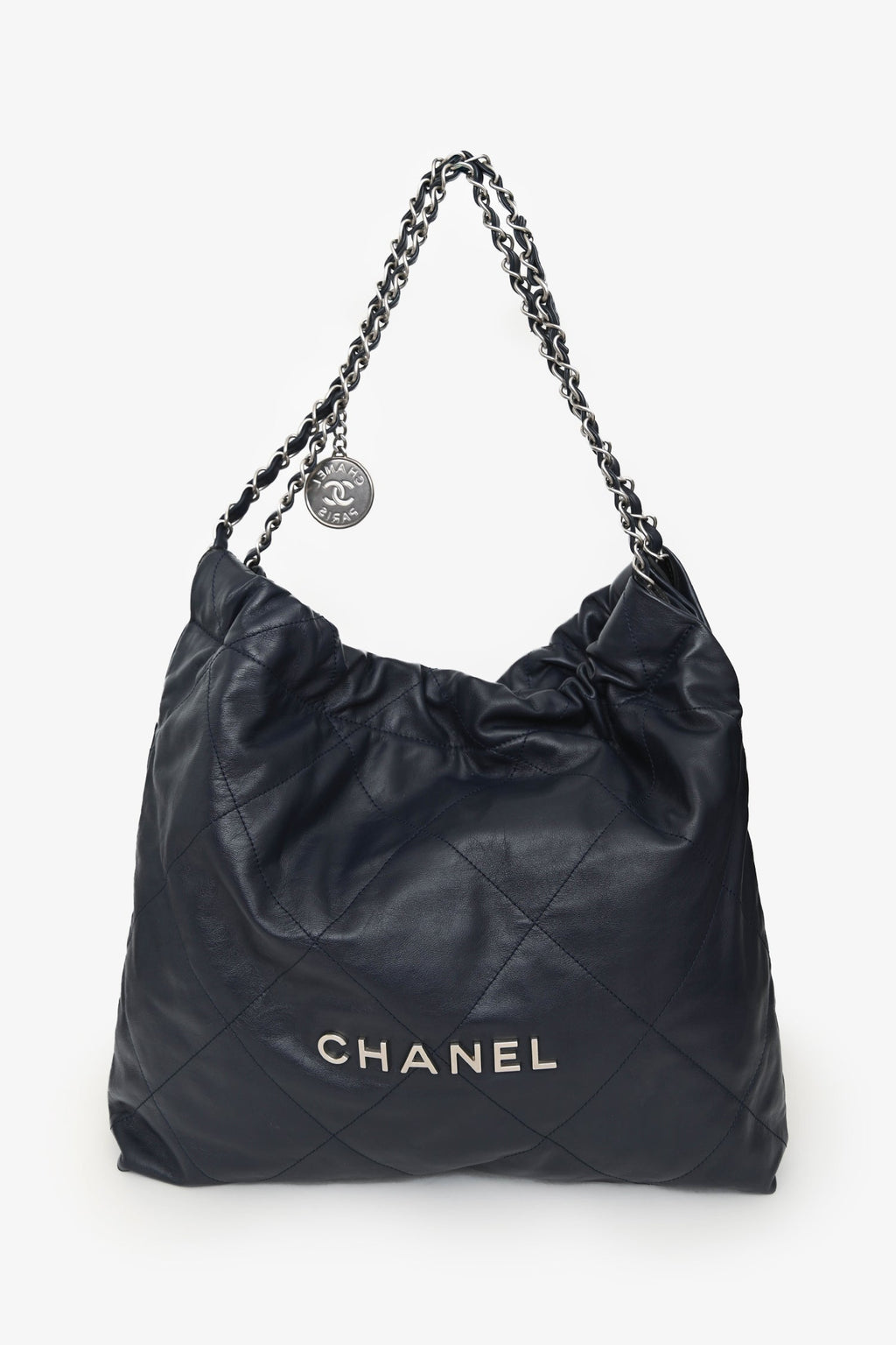 Pre-Loved Chanel™ Navy Leather 22 Tote Silver-Hardware