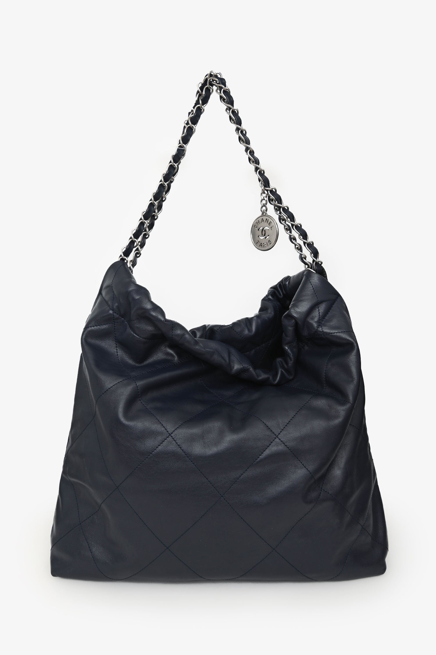 Pre-Loved Chanel™ Navy Leather 22 Tote Silver-Hardware