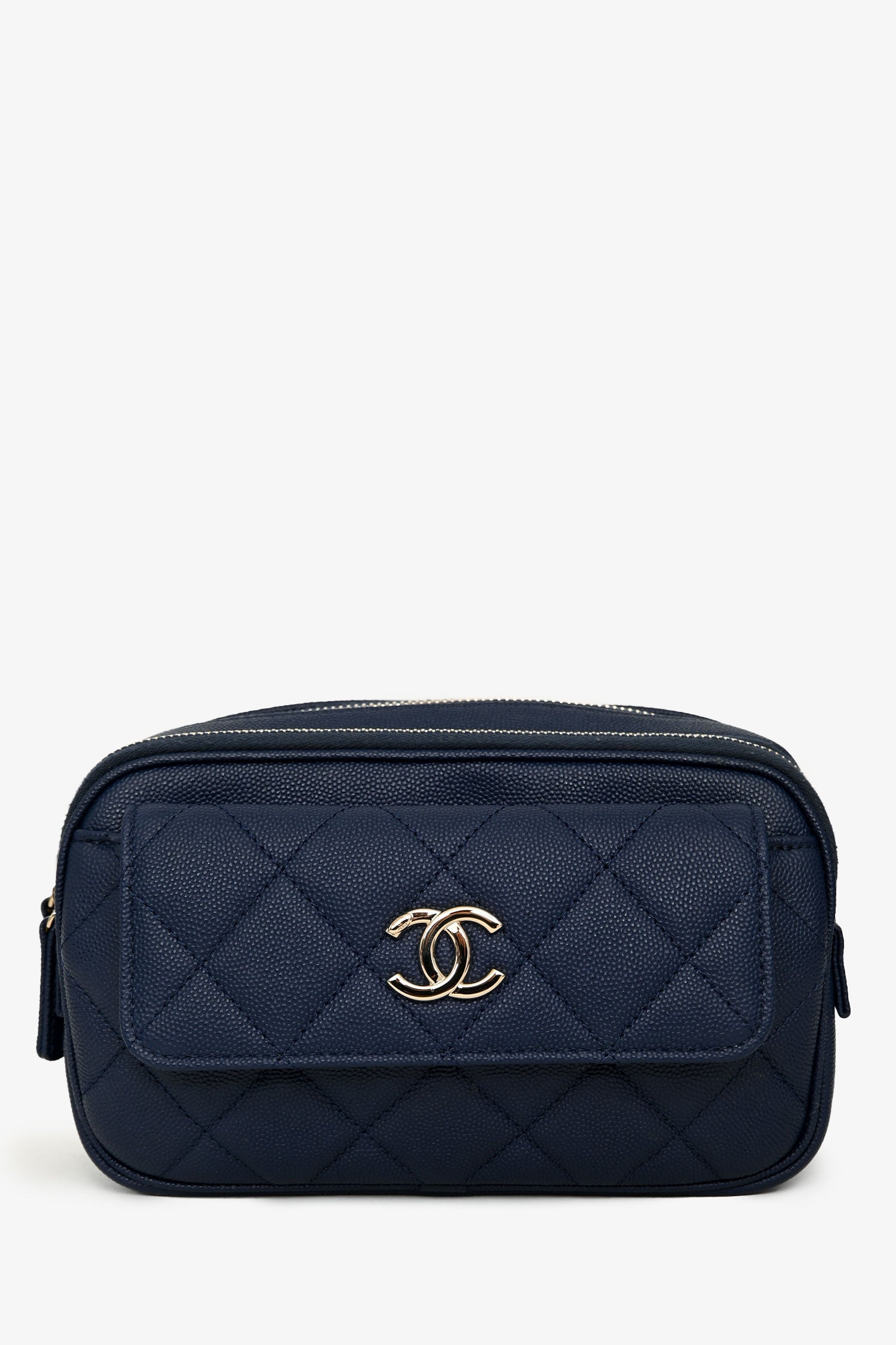 Pre-Loved Chanel™ 2019-20 Navy Caviar Leather Casual Trip Belt Bag With Insert