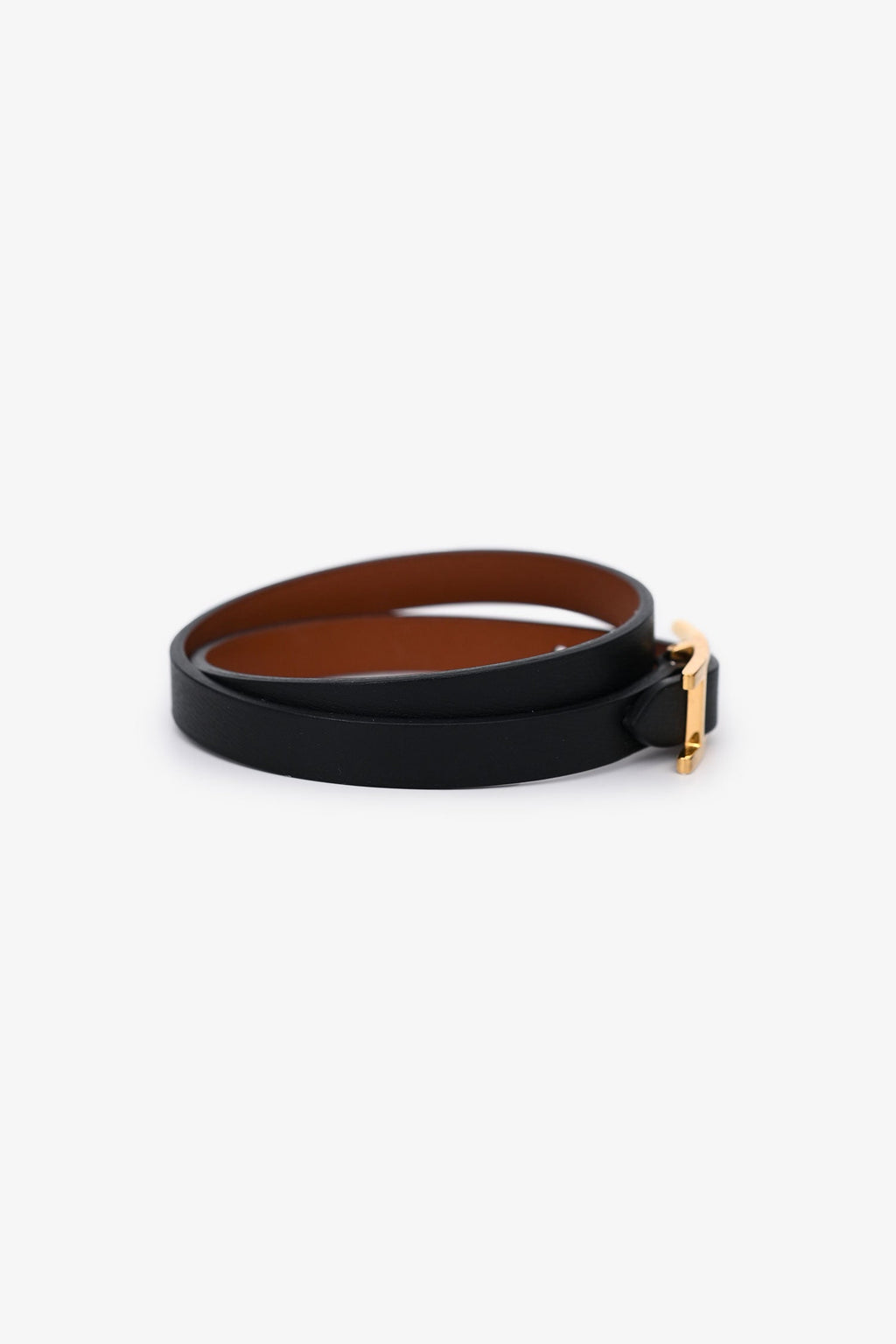 Hermès Black Leather Behapi Double Tour Bracelet GHW