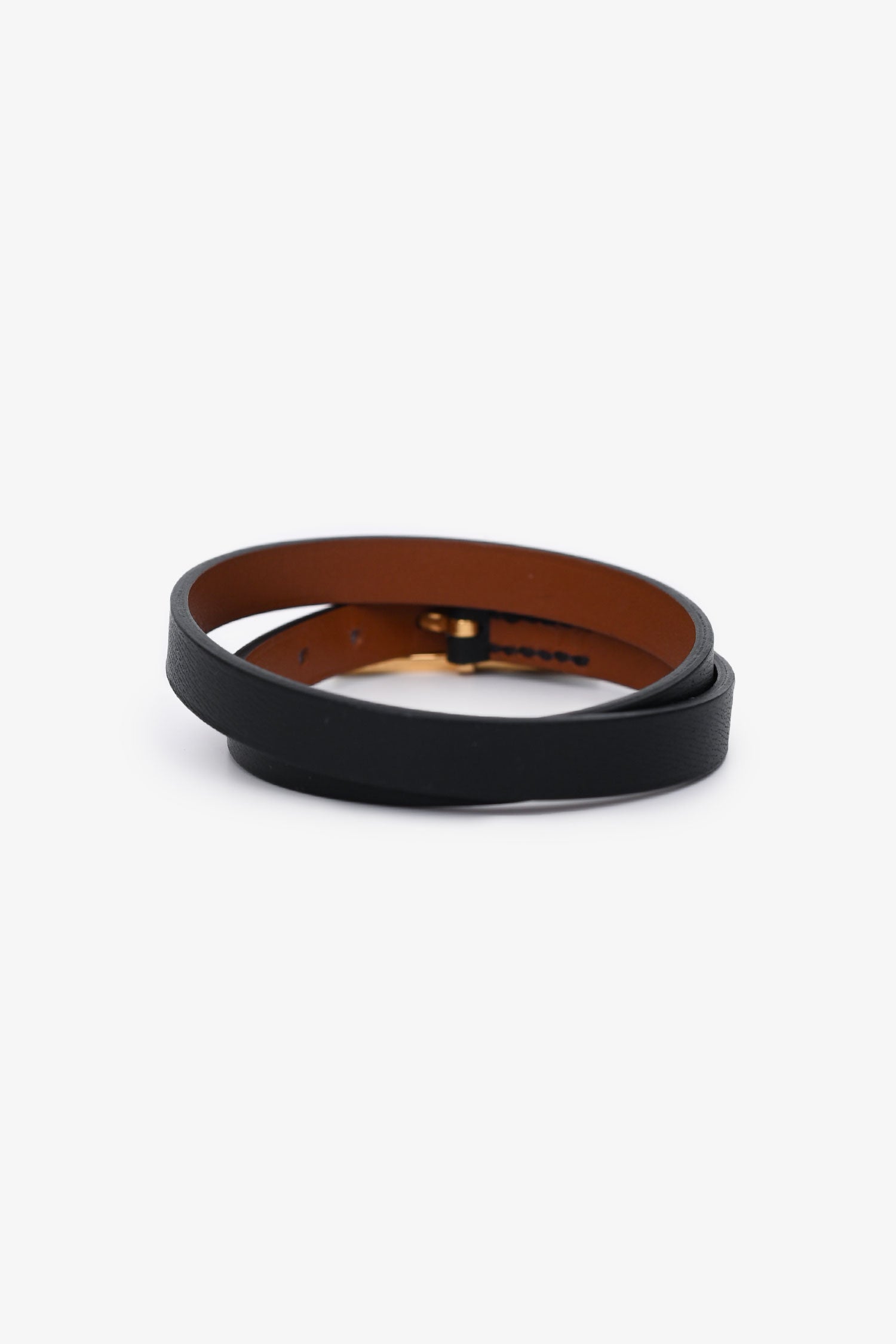 Hermès Black Leather Behapi Double Tour Bracelet GHW