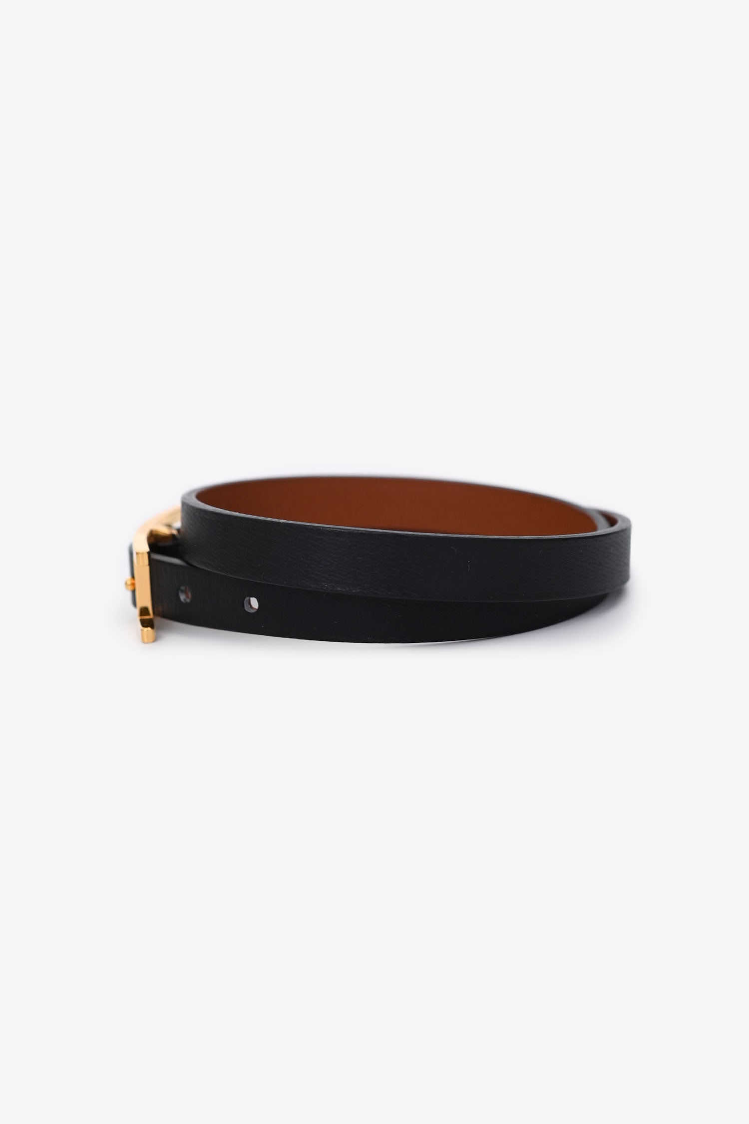 Hermès Black Leather Behapi Double Tour Bracelet GHW