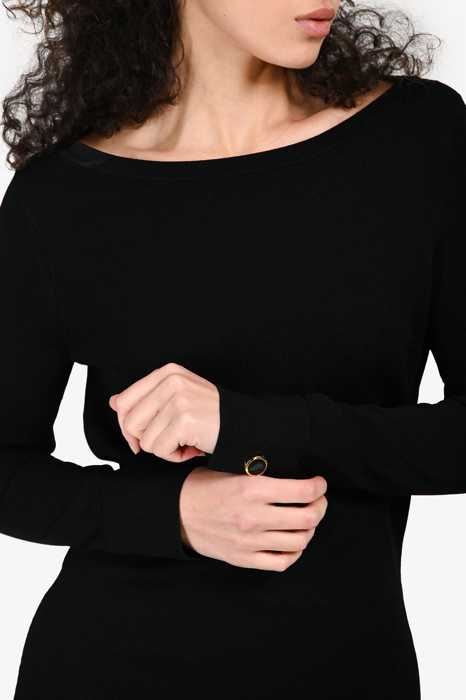 St. John Black Ribbed Long Sleeve Midi Dress Size S