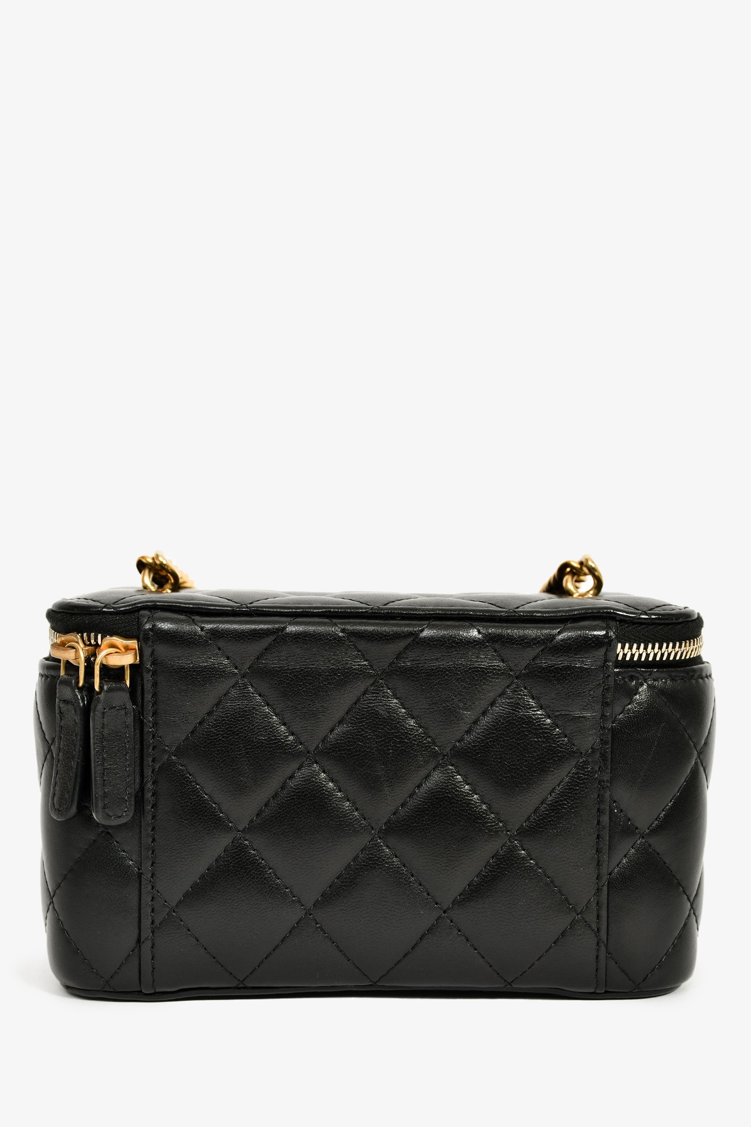 Pre-Loved Chanel™ Pre-Fall 2022 Black Lambskin Small Vanity Case with Chain