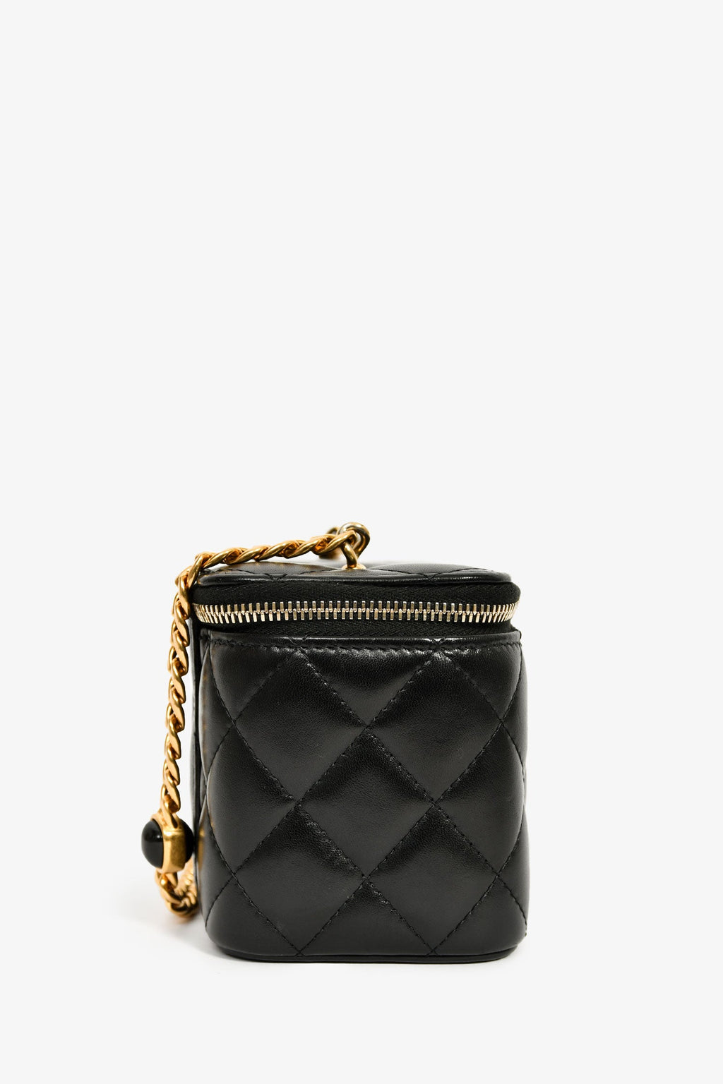 Pre-Loved Chanel™ Pre-Fall 2022 Black Lambskin Small Vanity Case with Chain