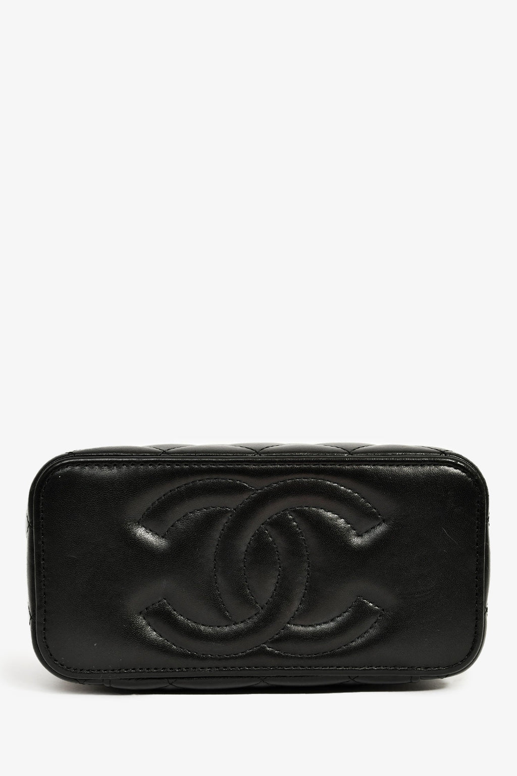 Pre-Loved Chanel™ Pre-Fall 2022 Black Lambskin Small Vanity Case with Chain