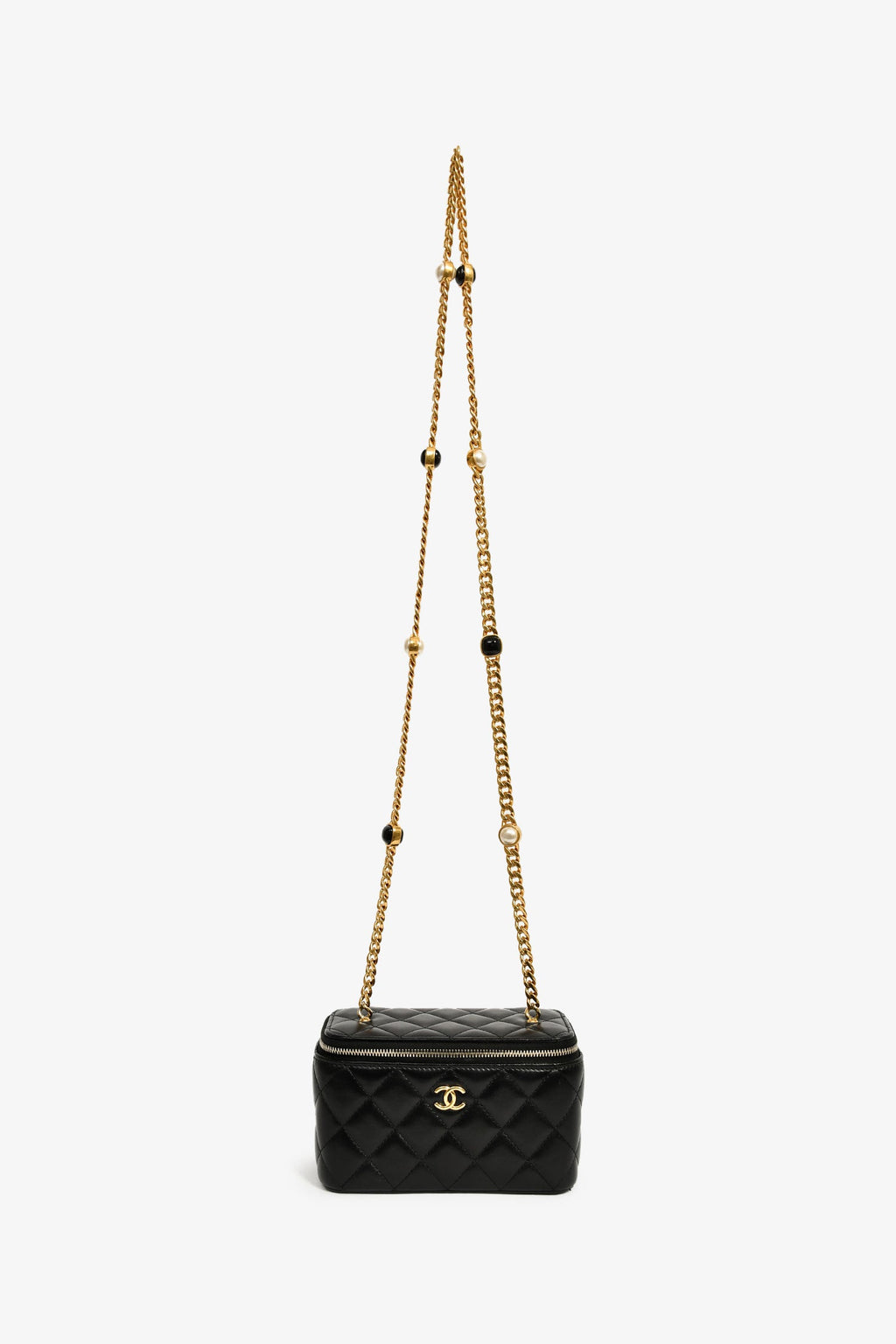 Pre-Loved Chanel™ Pre-Fall 2022 Black Lambskin Small Vanity Case with Chain