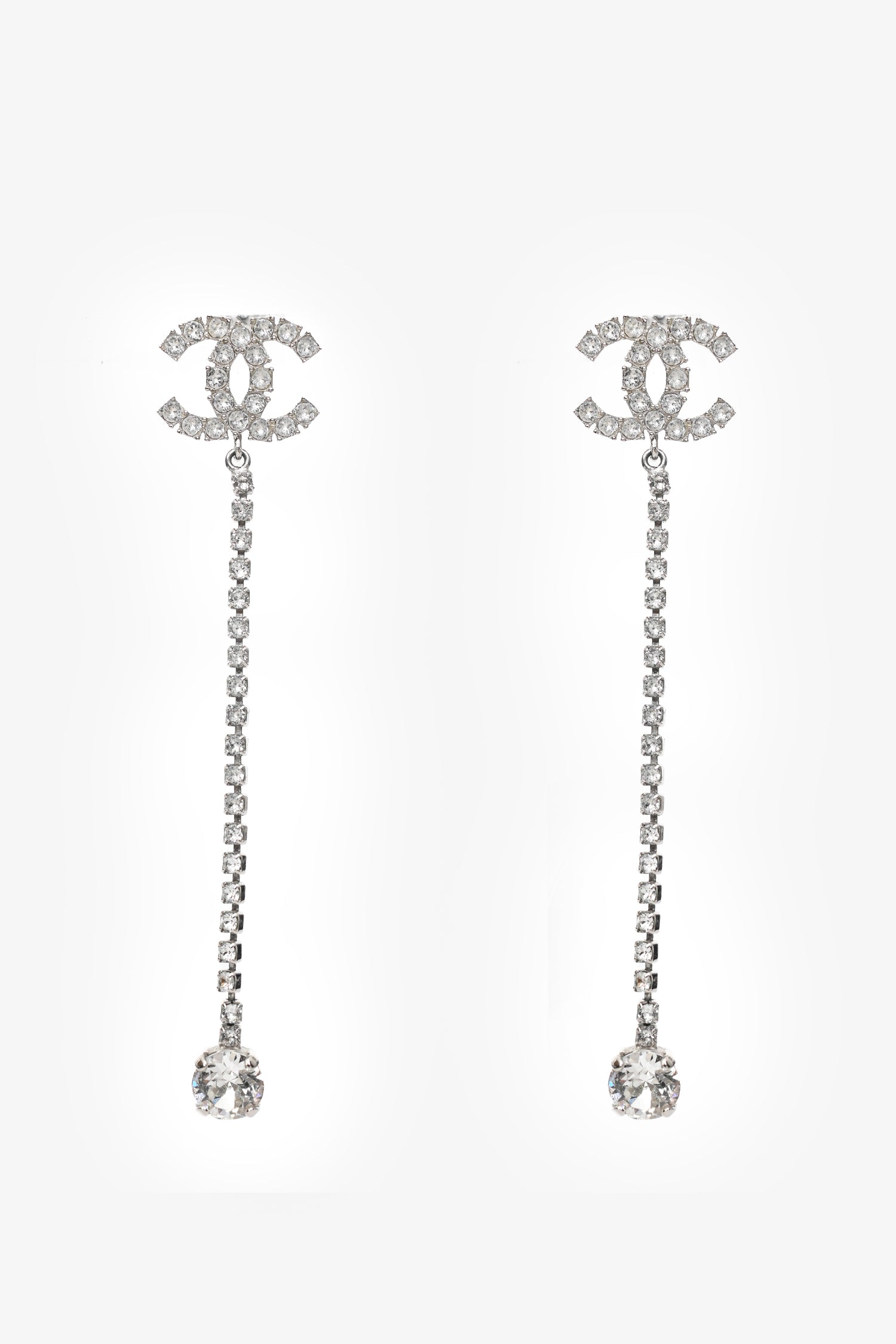 Pre-Loved Chanel™ 2018 Silver Tone Metal CC Crystal Ear Pendants