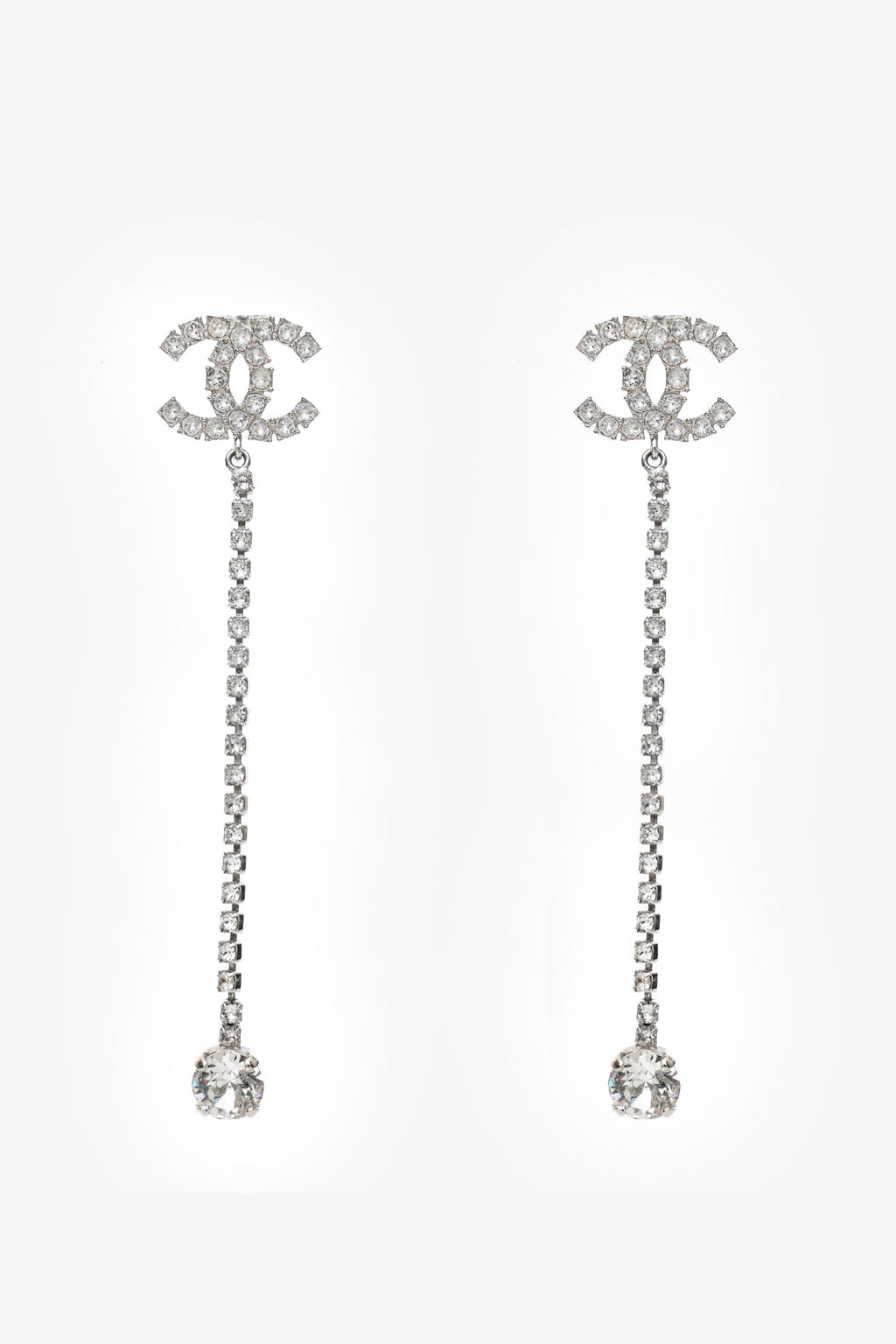 Pre-Loved Chanel™ 2018 Silver Tone Metal CC Crystal Ear Pendants