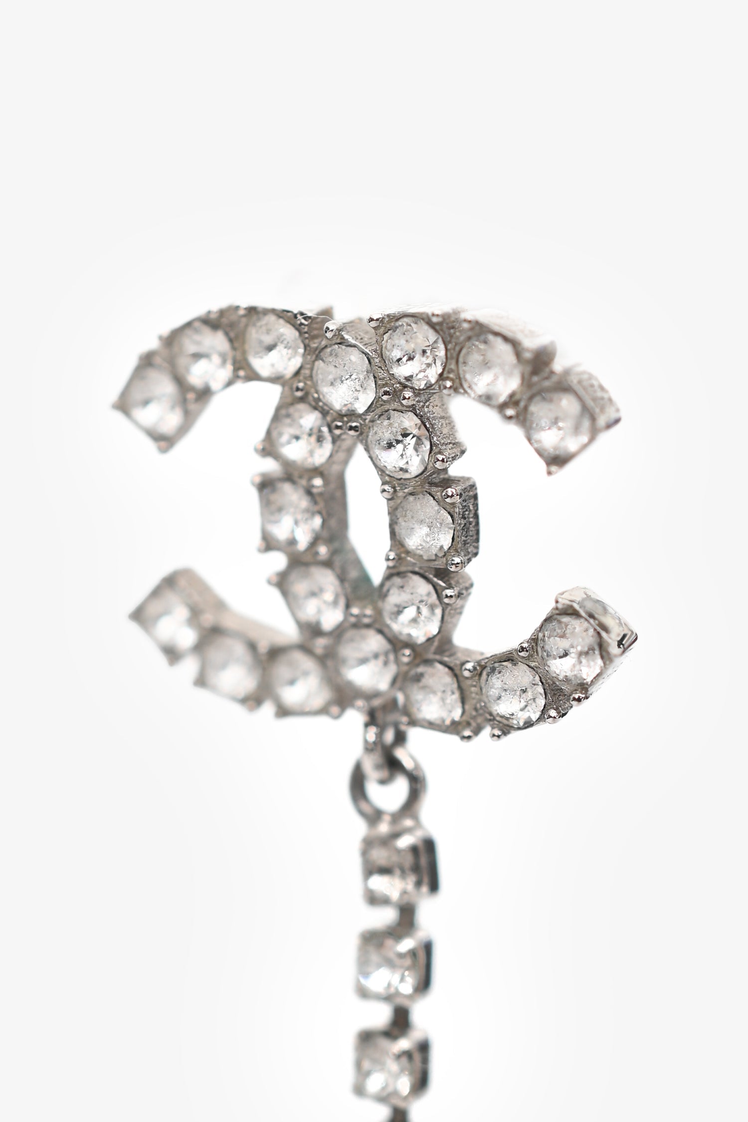 Pre-Loved Chanel™ 2018 Silver Tone Metal CC Crystal Ear Pendants