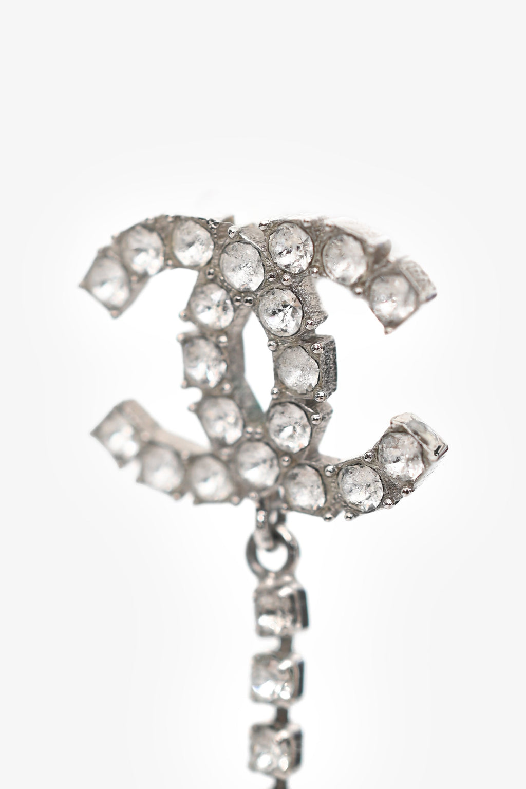Pre-Loved Chanel™ 2018 Silver Tone Metal CC Crystal Ear Pendants