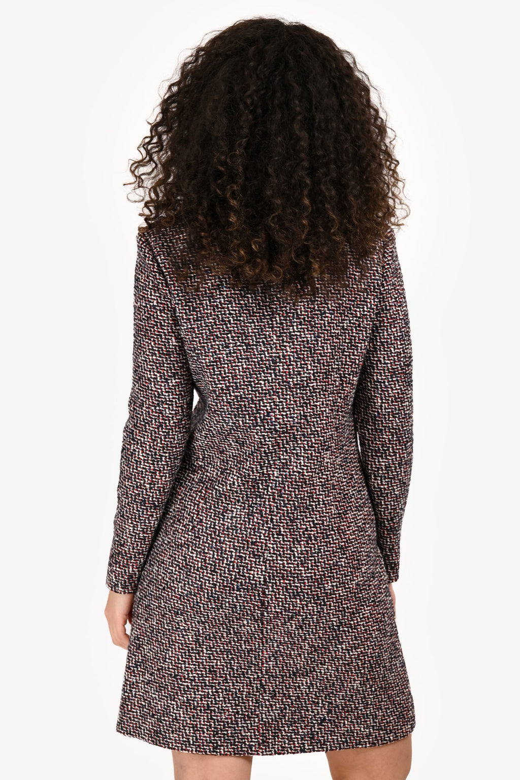Maje Red/Black Tweed Collar Zip Up Long Sleeve Dress Size 3