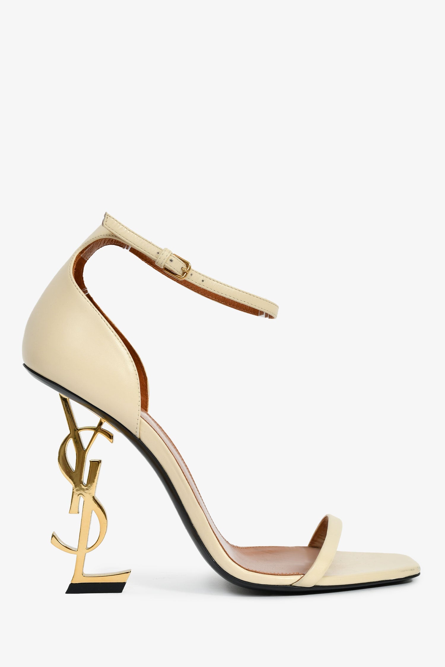 Saint Laurent Cream Leather 'Opyum' Heeled Sandals Size 39