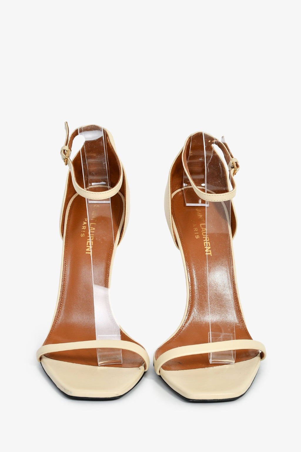 Saint Laurent Cream Leather 'Opyum' Heeled Sandals Size 39
