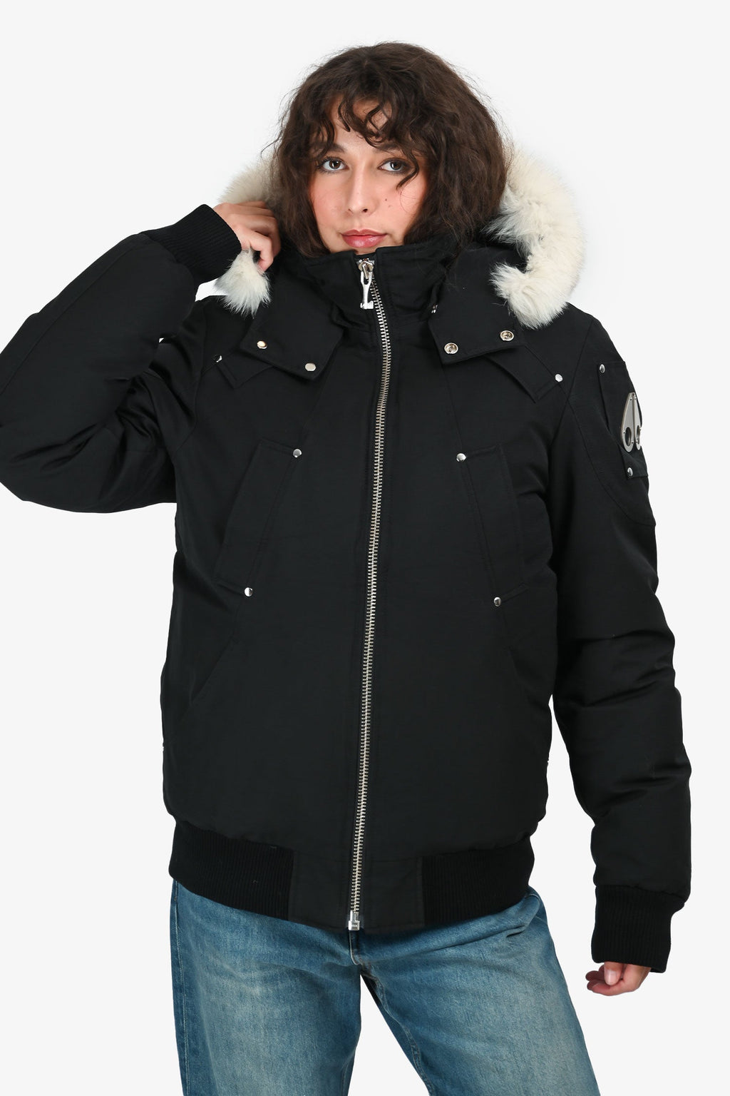 Moose Knuckle Black Fur Hooded Down Parka Jacket Size M