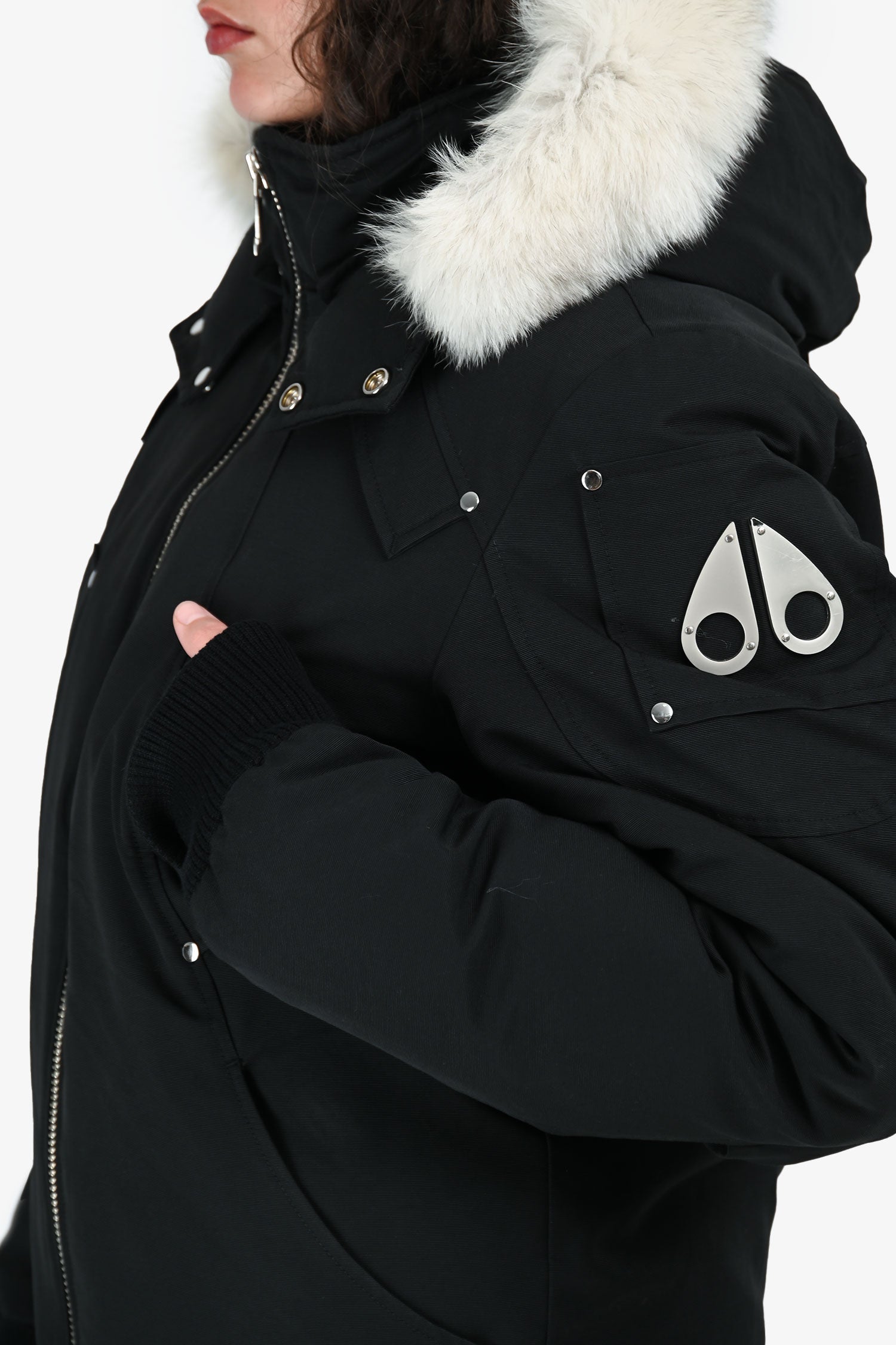 Moose Knuckle Black Fur Hooded Down Parka Jacket Size M