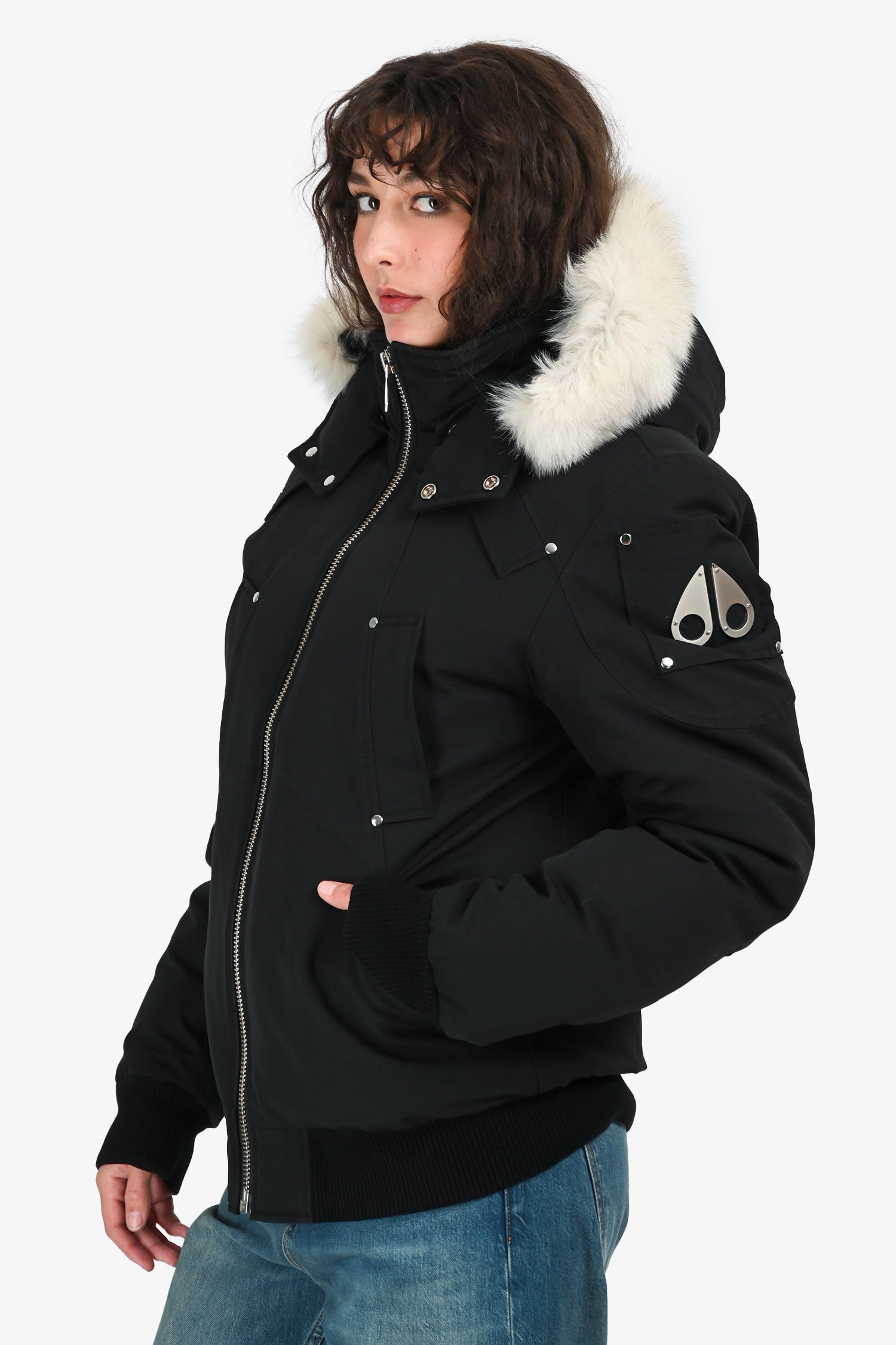 Moose Knuckle Black Fur Hooded Down Parka Jacket Size M
