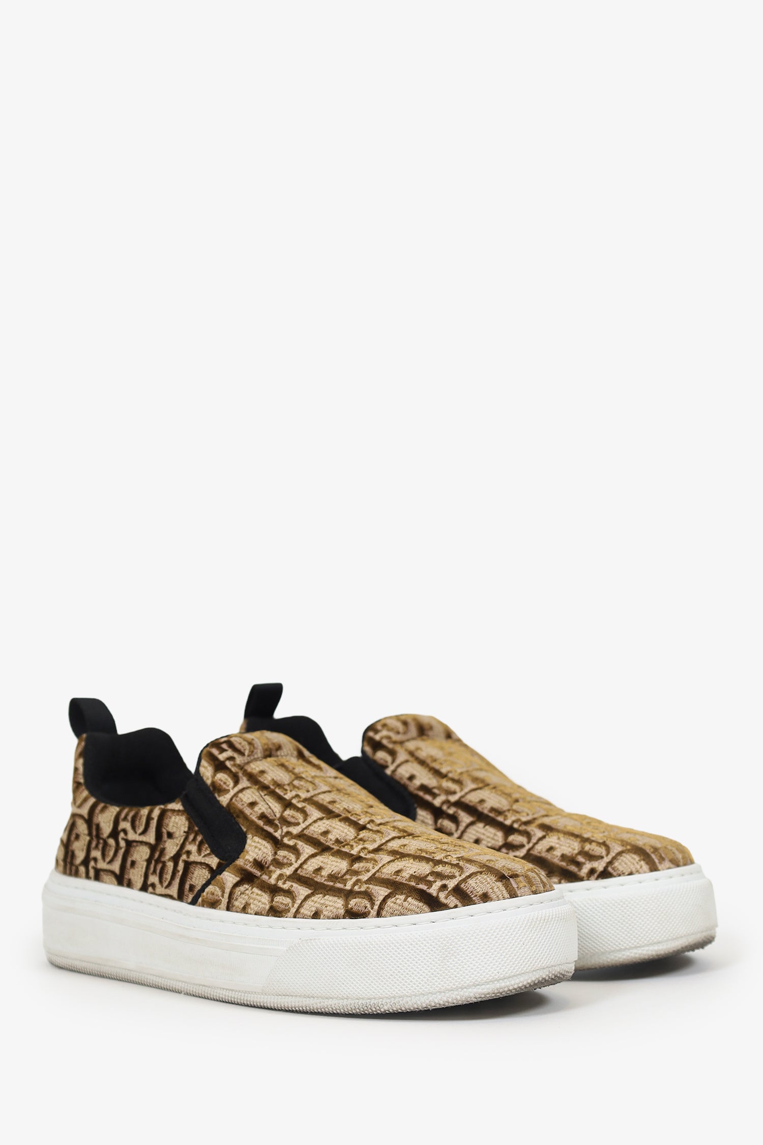 Christian Dior Brown Velvet Oblique Slip On 'Solar' Sneakers Size 37.5
