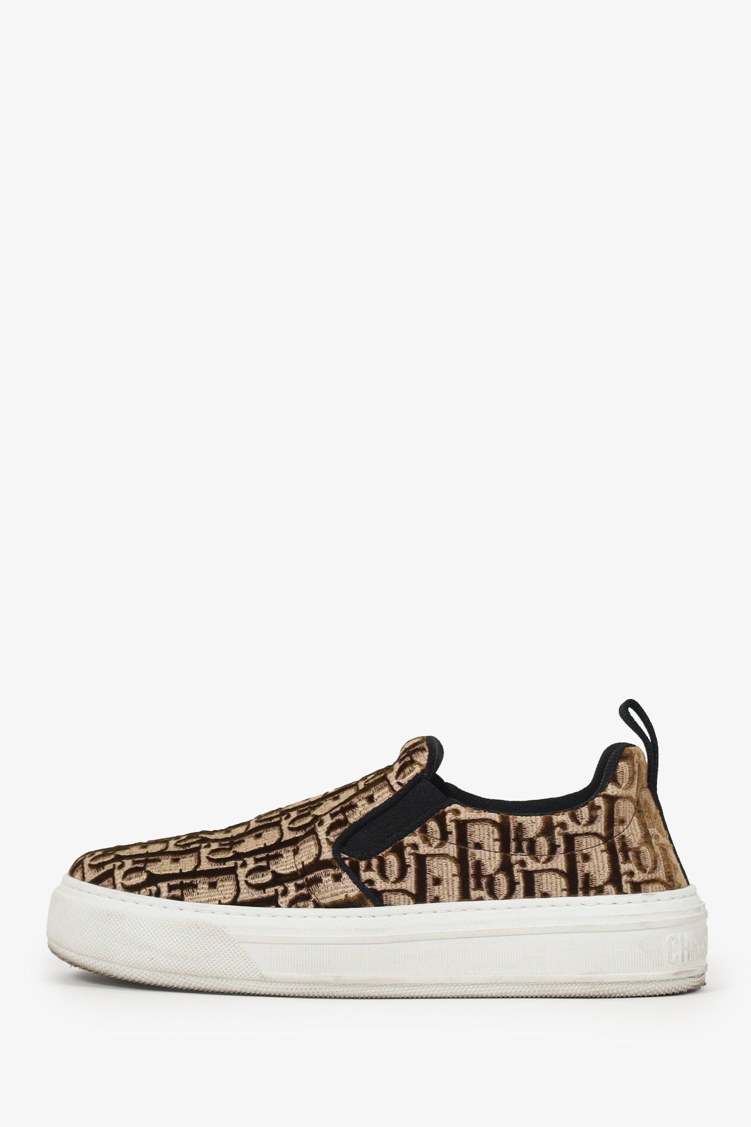 Christian Dior Brown Velvet Oblique Slip On 'Solar' Sneakers Size 37.5