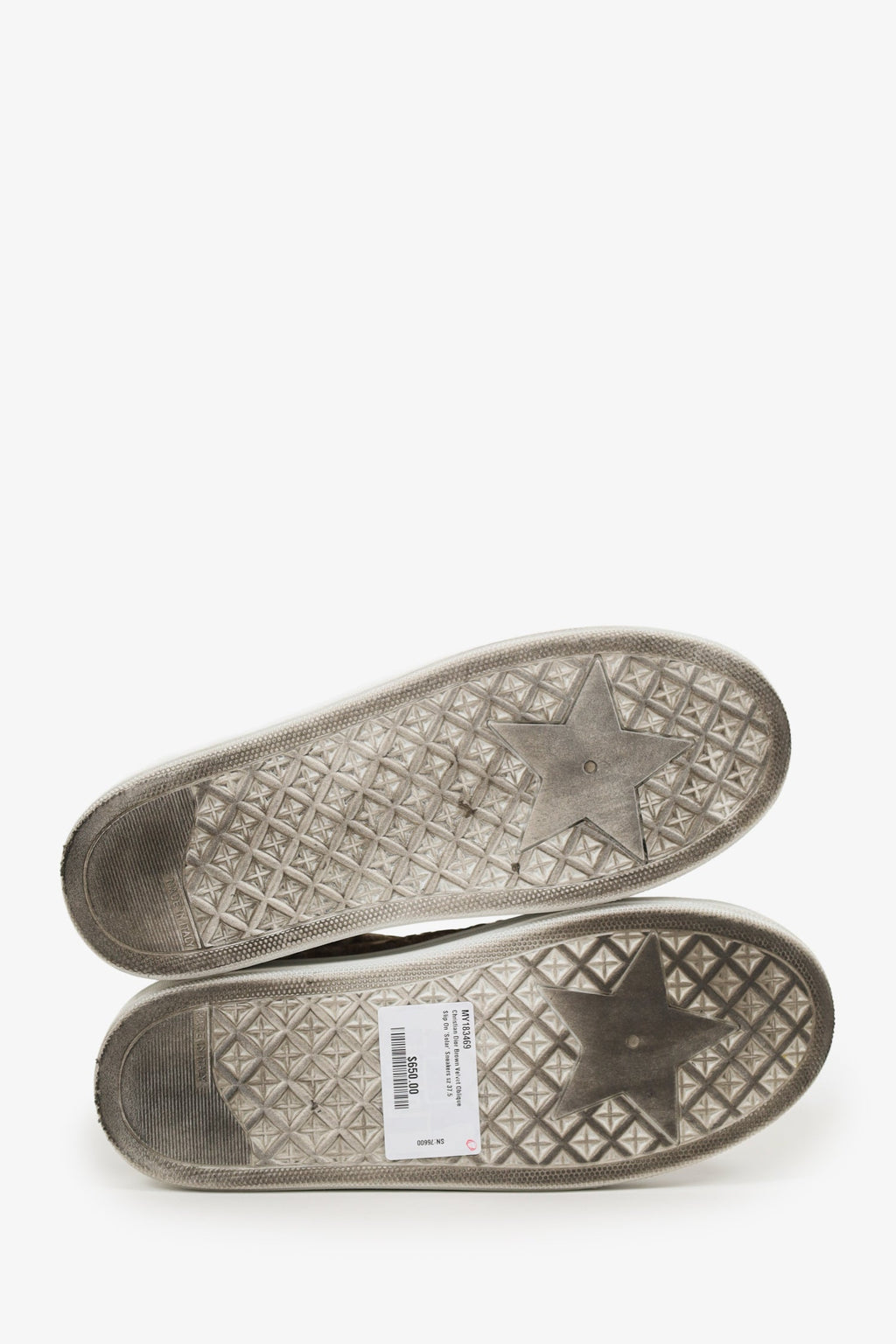 Christian Dior Brown Velvet Oblique Slip On 'Solar' Sneakers Size 37.5