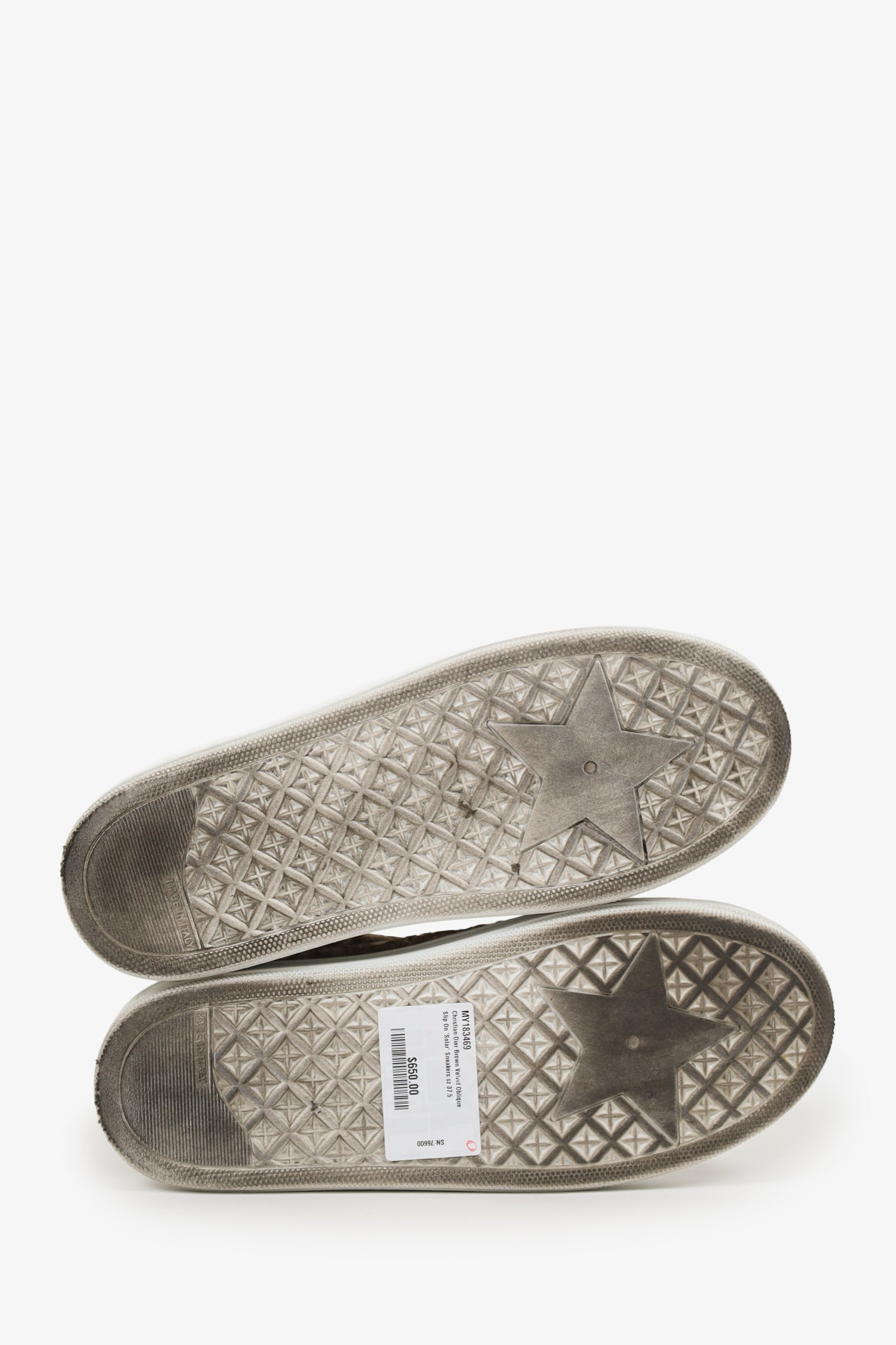 Christian Dior Brown Velvet Oblique Slip On 'Solar' Sneakers Size 37.5