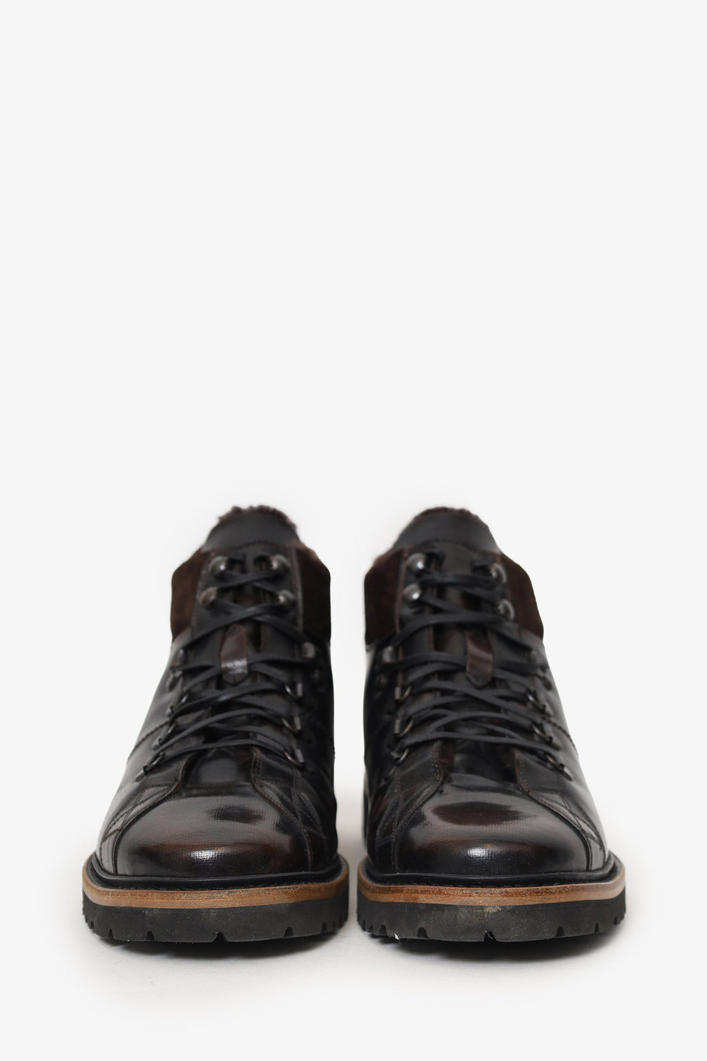 Kiton Brown Leather/Shearling Lace Up Boots Size 8 Mens