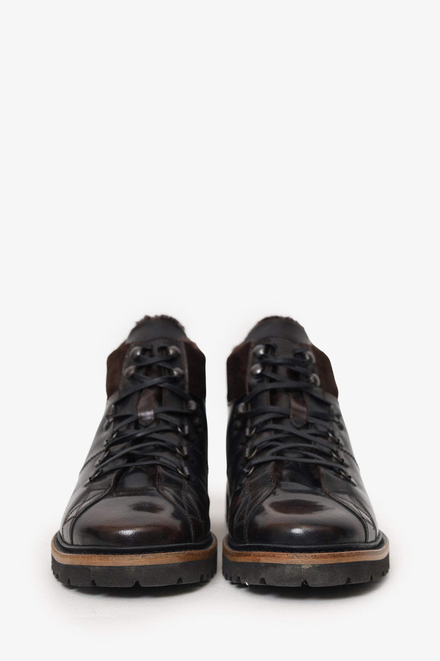 Kiton Brown Leather/Shearling Lace Up Boots Size 8 Mens