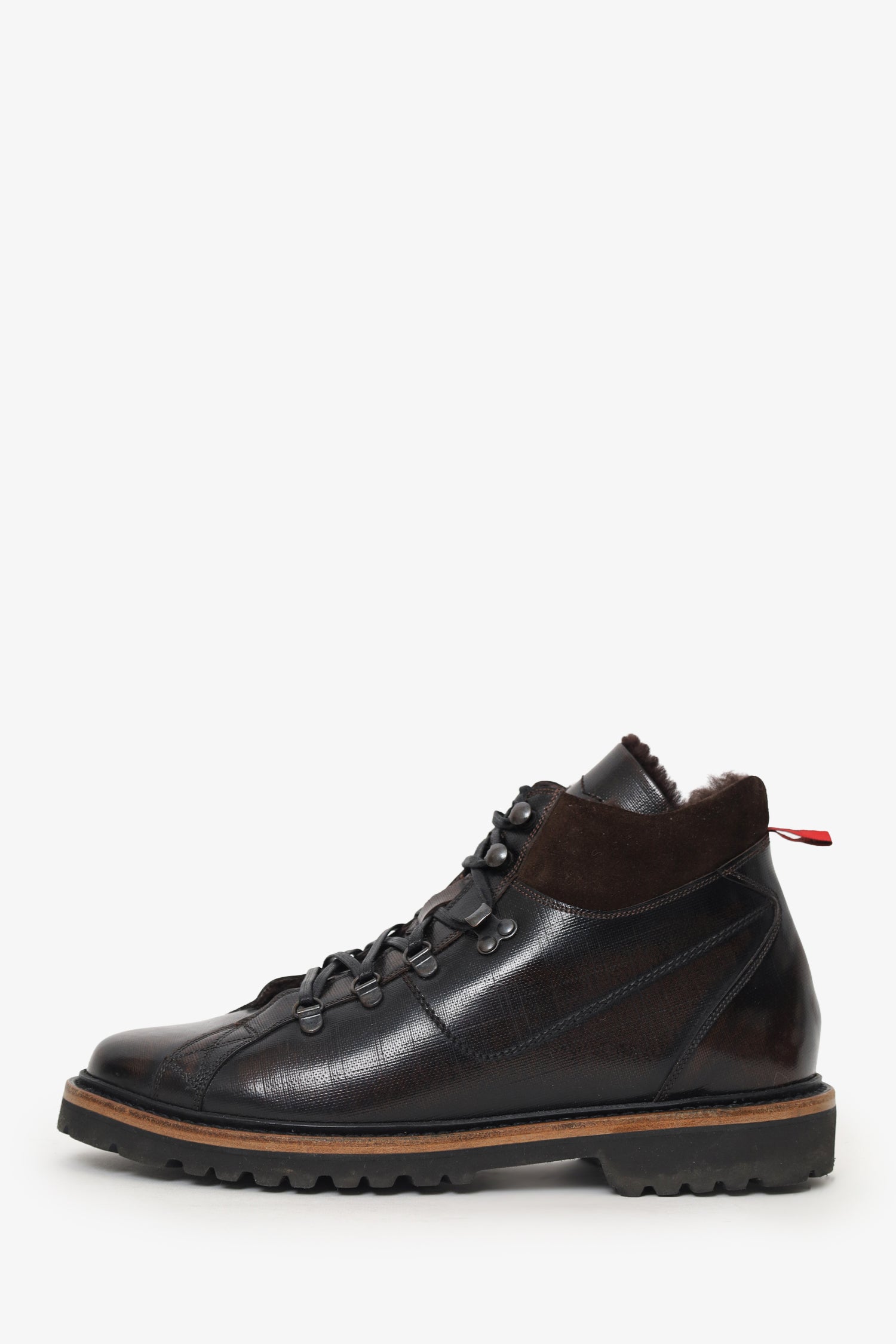 Kiton Brown Leather/Shearling Lace Up Boots Size 8 Mens