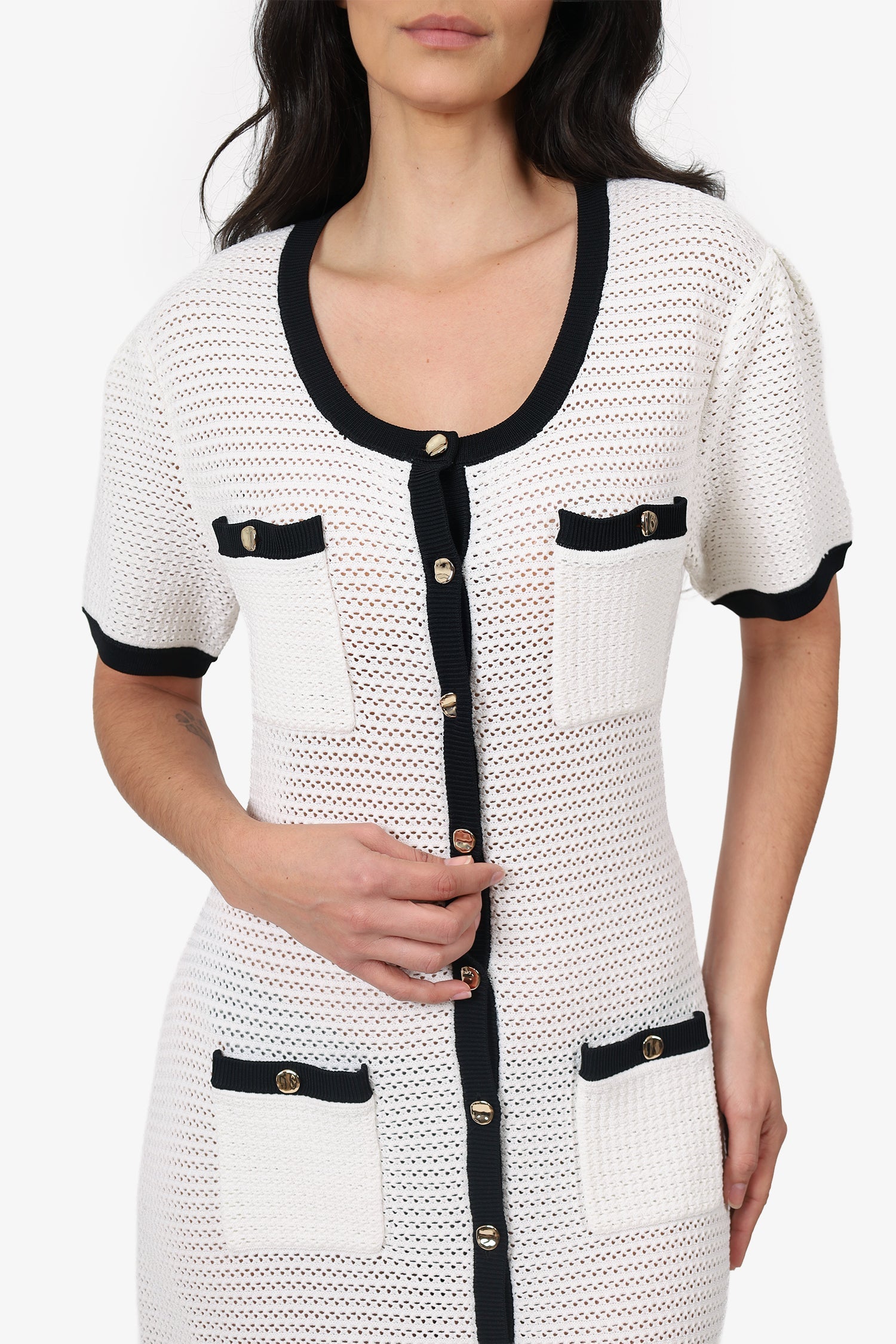 Self Portrait White/Black Knit Long Dress Size L