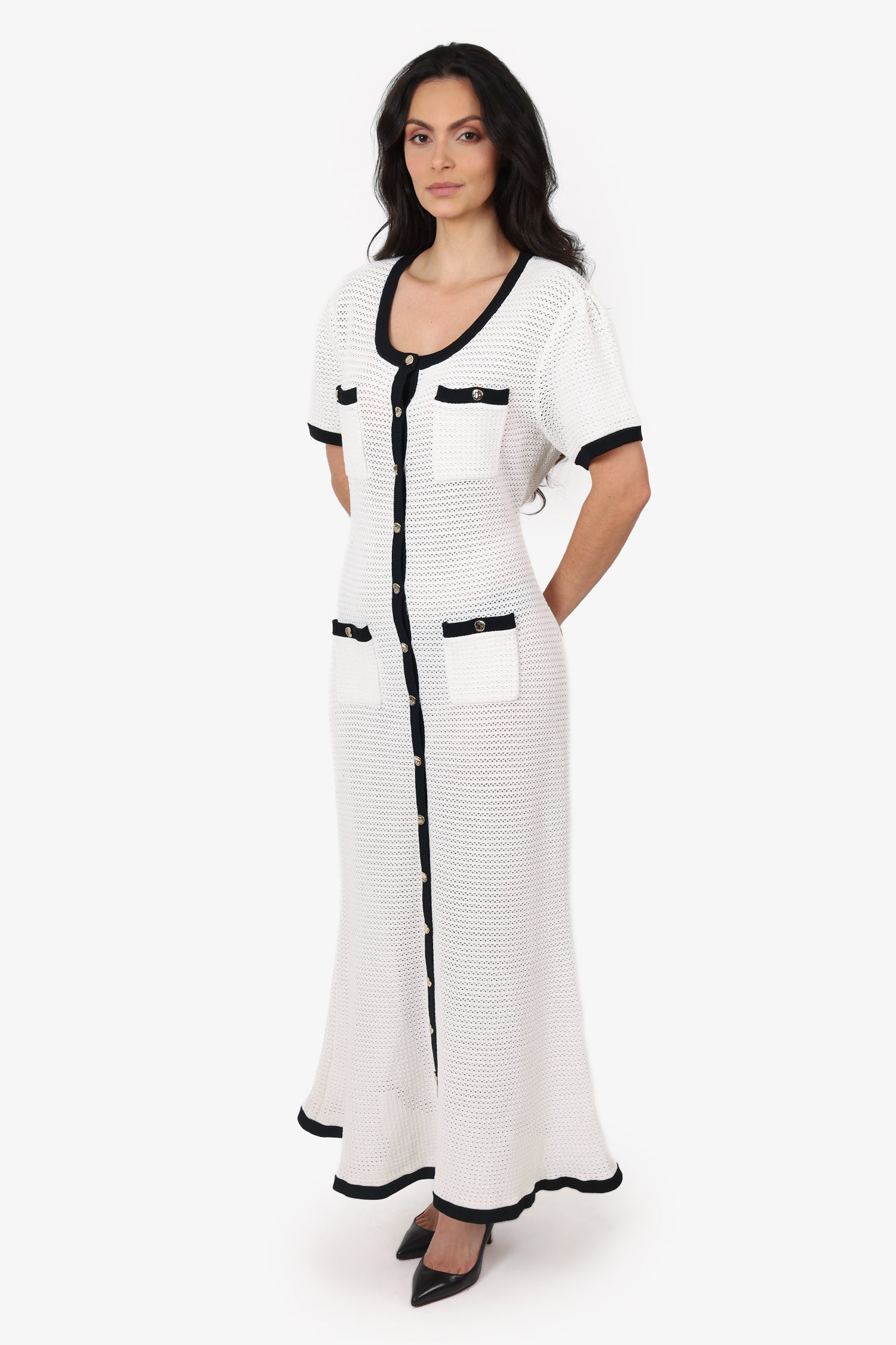 Self Portrait White/Black Knit Long Dress Size L